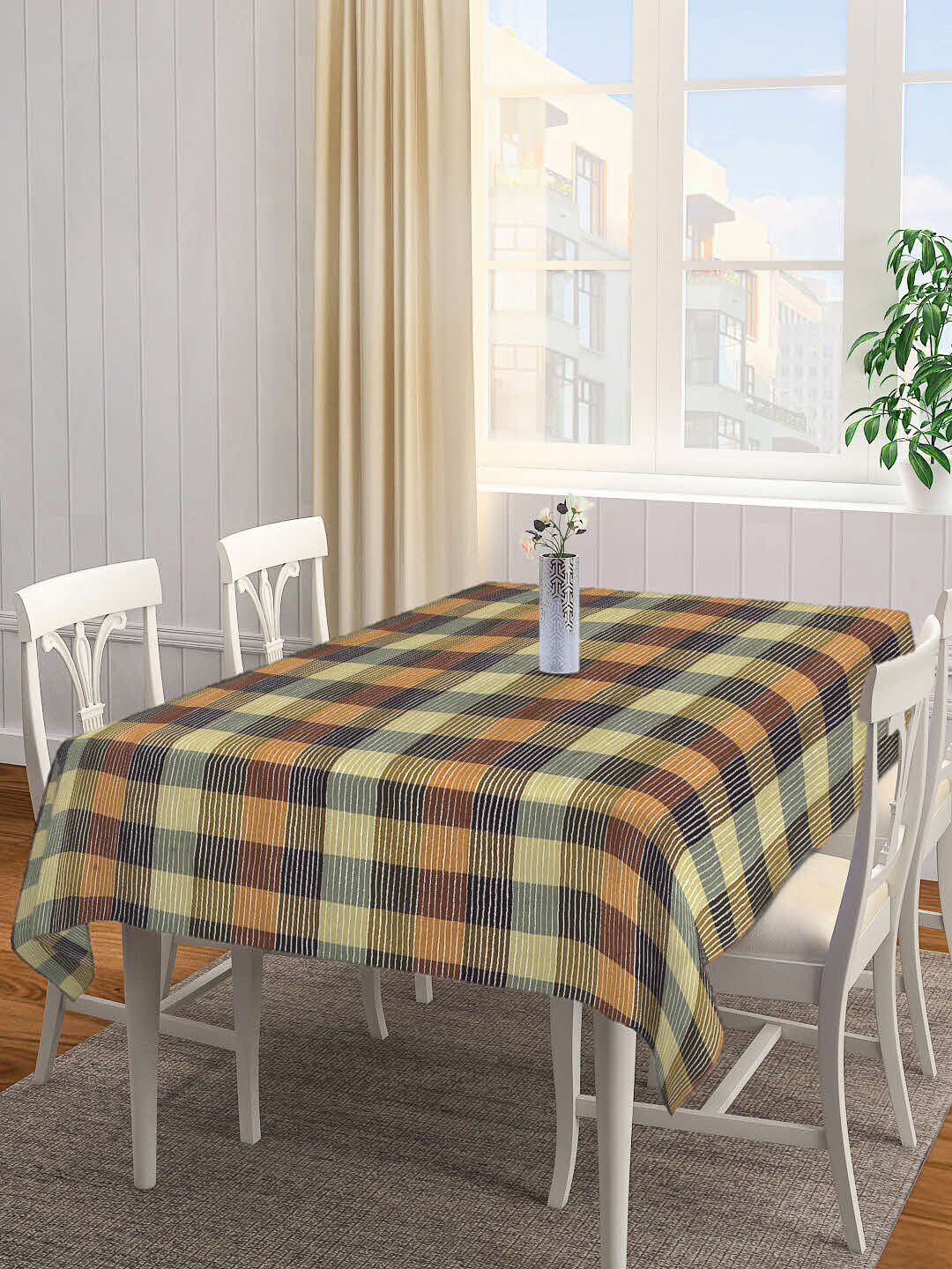 Arrabi Orange & Black Checked 6 Seater Rectangle Table Cover Price in India