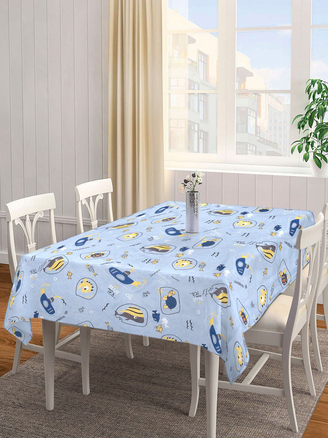 Arrabi Grey & Yellow Printed 8-Seater Rectangle Table Cover Price in India