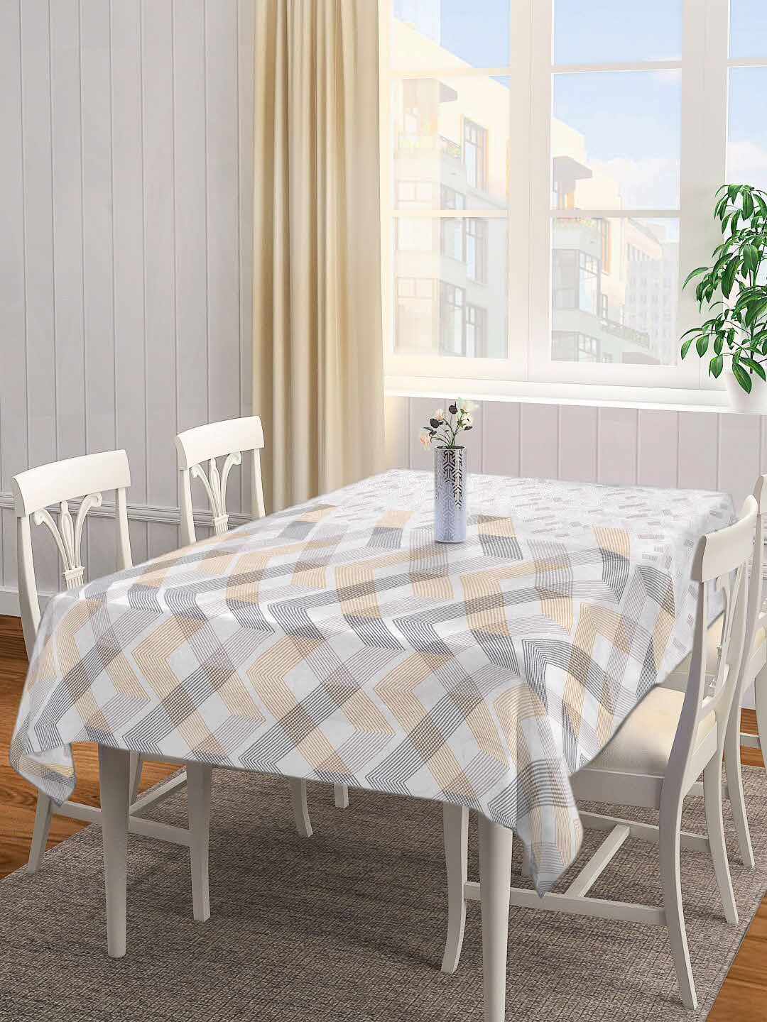 Arrabi Yellow & Beige Geometric Printed Cotton 8-Seater Table Cover Price in India