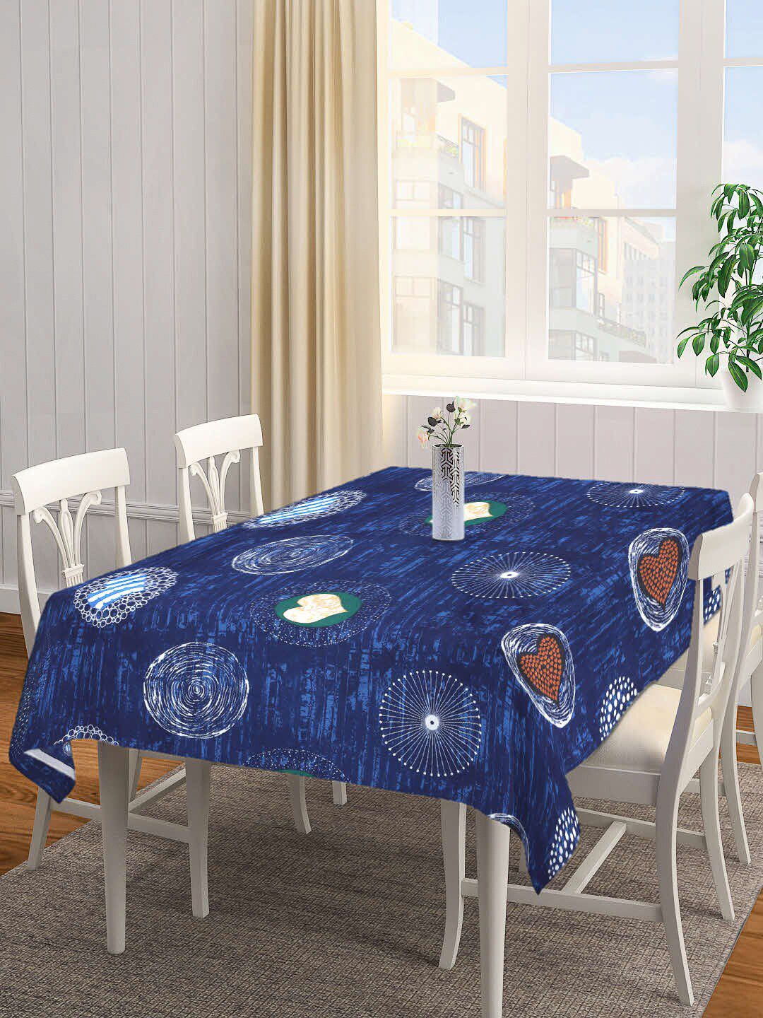 Arrabi Unisex Blue Printed 8 Seater Pure Cotton Rectangle Table Cover Price in India