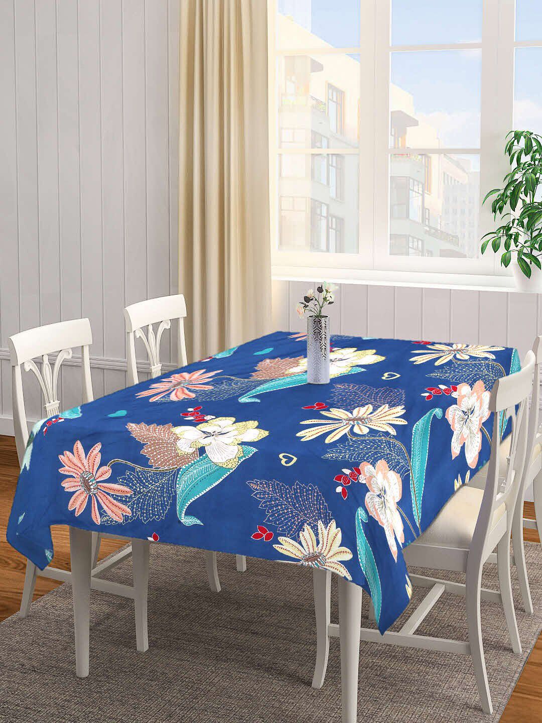 Arrabi Blue & White Printed 8-Seater Rectangle Table Cover Price in India