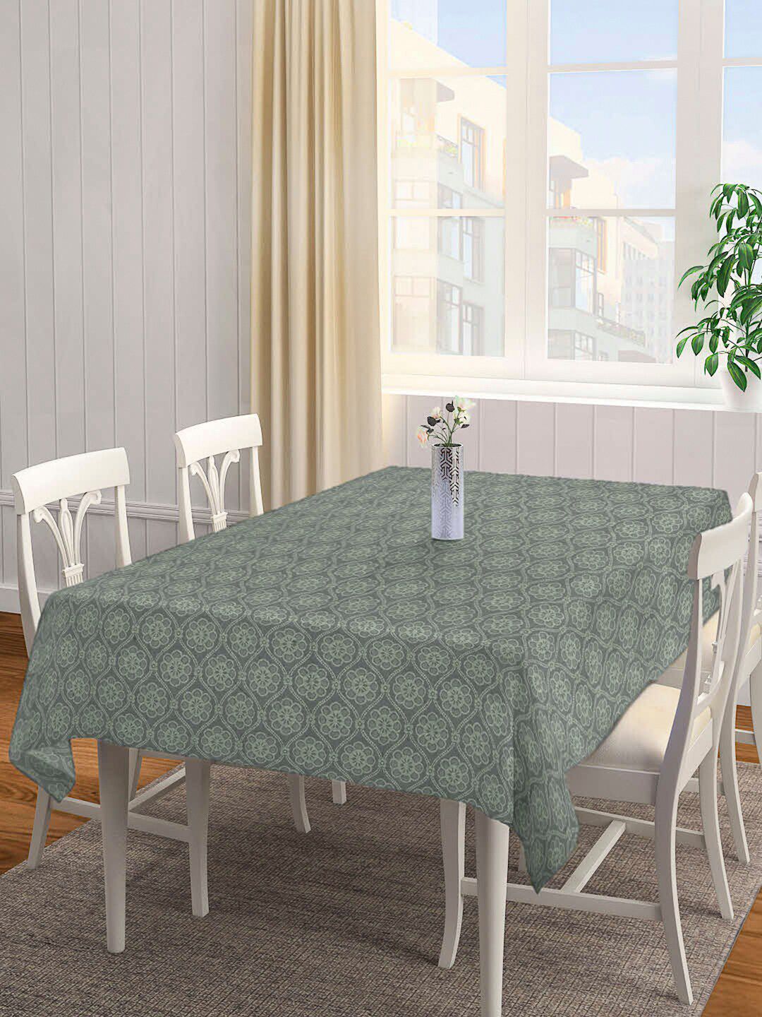 Arrabi  Grey Printed 8 Seater Rectangle Cotton Table Cover Price in India