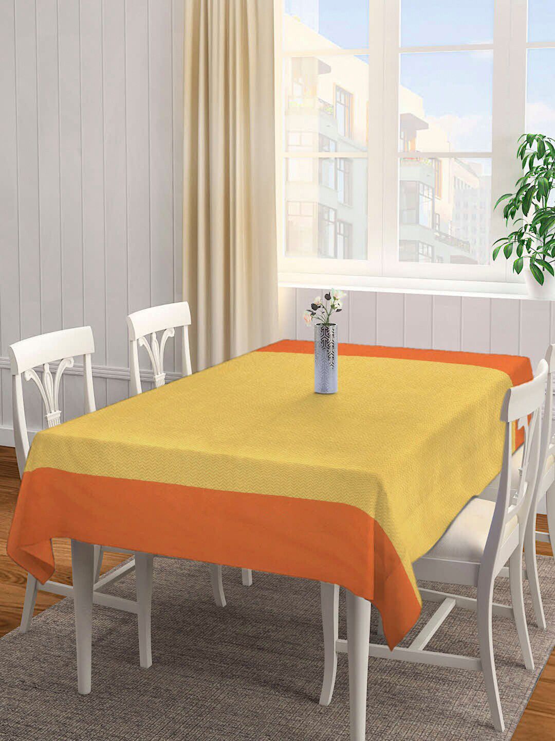 Arrabi  Orange & Yellow Striped 8 Seater Rectangle Cotton Table Cover Price in India