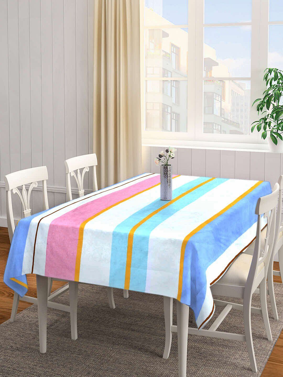 Arrabi White & Blue Striped 8-Seater Rectangle Table Cover Price in India