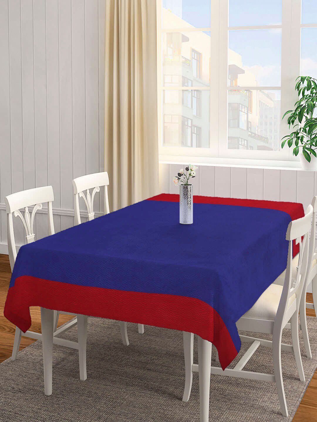 Arrabi Red & Blue Handwoven 8 Seater Rectangle Table Cover Price in India