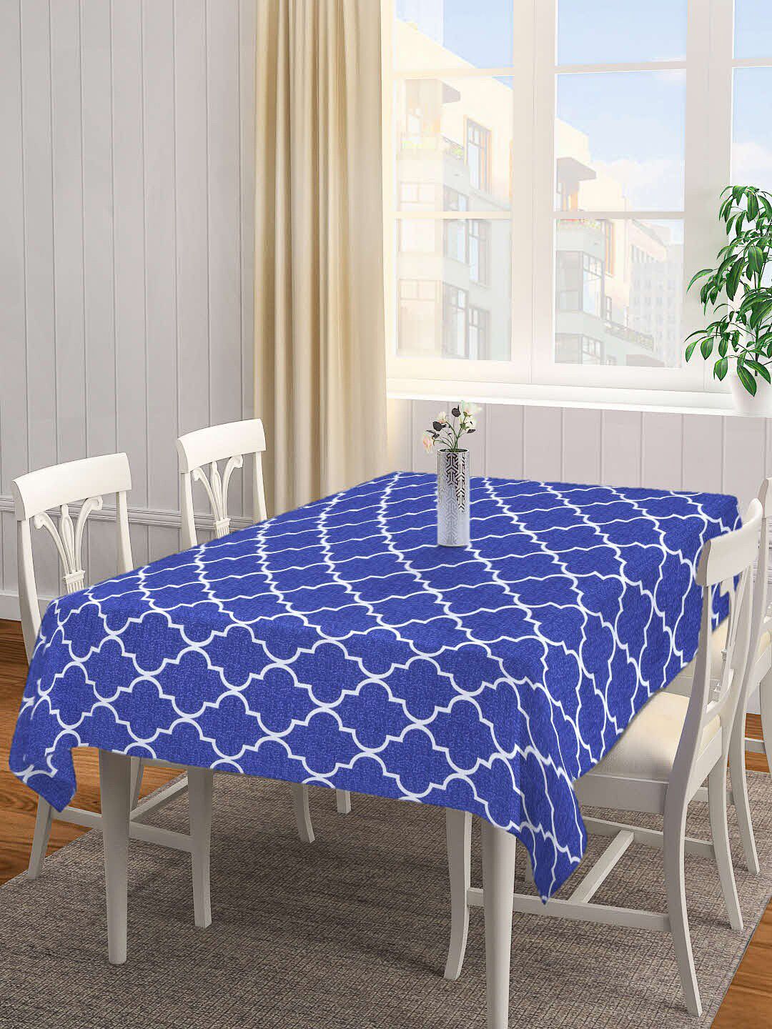 Arrabi Blue Printed 8-Seater Rectangle Cotton Table Cover Price in India