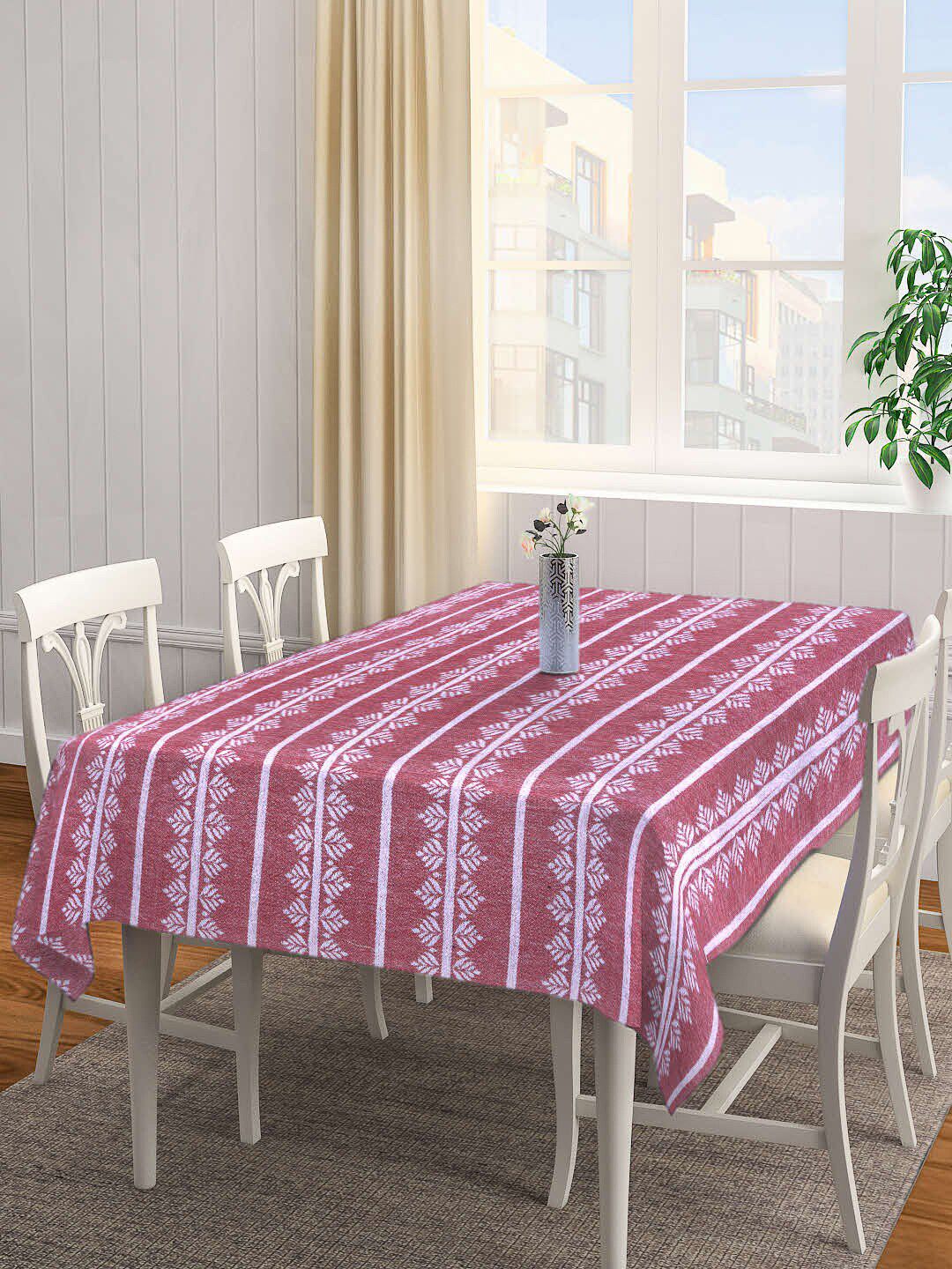 Arrabi Rust Red & White Handwoven 6-Seater Rectangle Cotton Table Cover Price in India