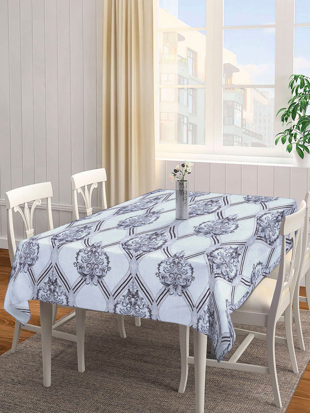 Arrabi Grey Printed Cotton 6 Seater Rectangle Table Cover Price in India