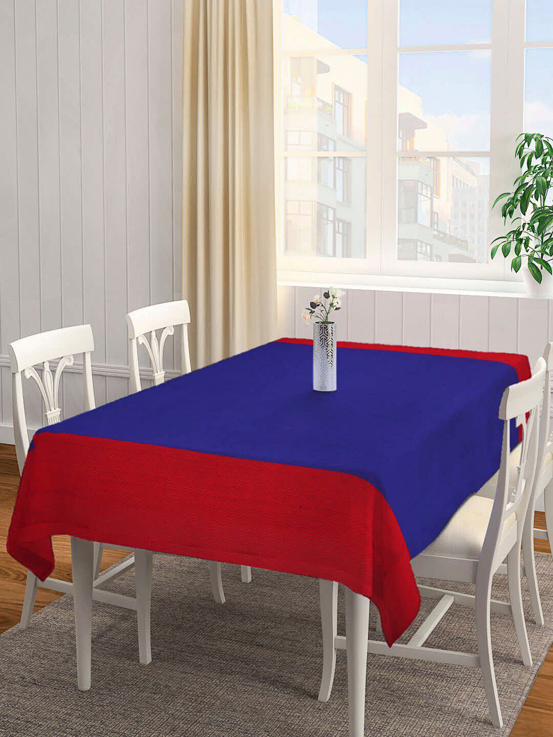 Arrabi Blue & Red Handwoven Cotton 8-Seater Table Cover Price in India