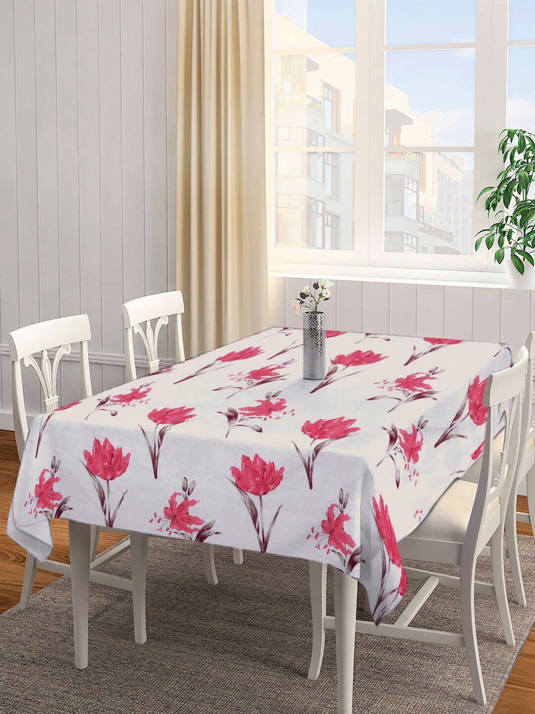 Arrabi Beige Floral Printed 6-Seater Rectangle Table Cover Price in India