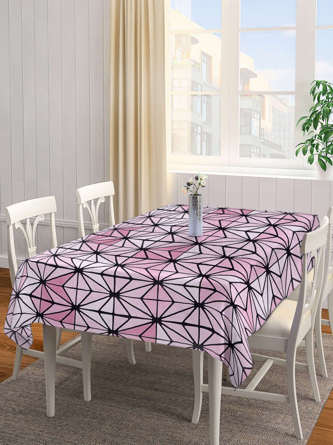 Arrabi Pink & Black Geometric Printed 6-Seater Rectangle  Table Cover Price in India