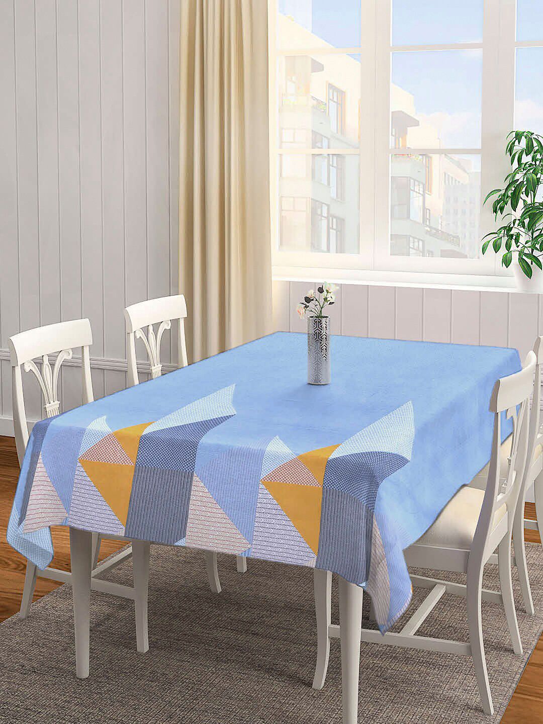 Arrabi Blue Geometric TC Cotton Blend 6 Seater Table Cover Price in India