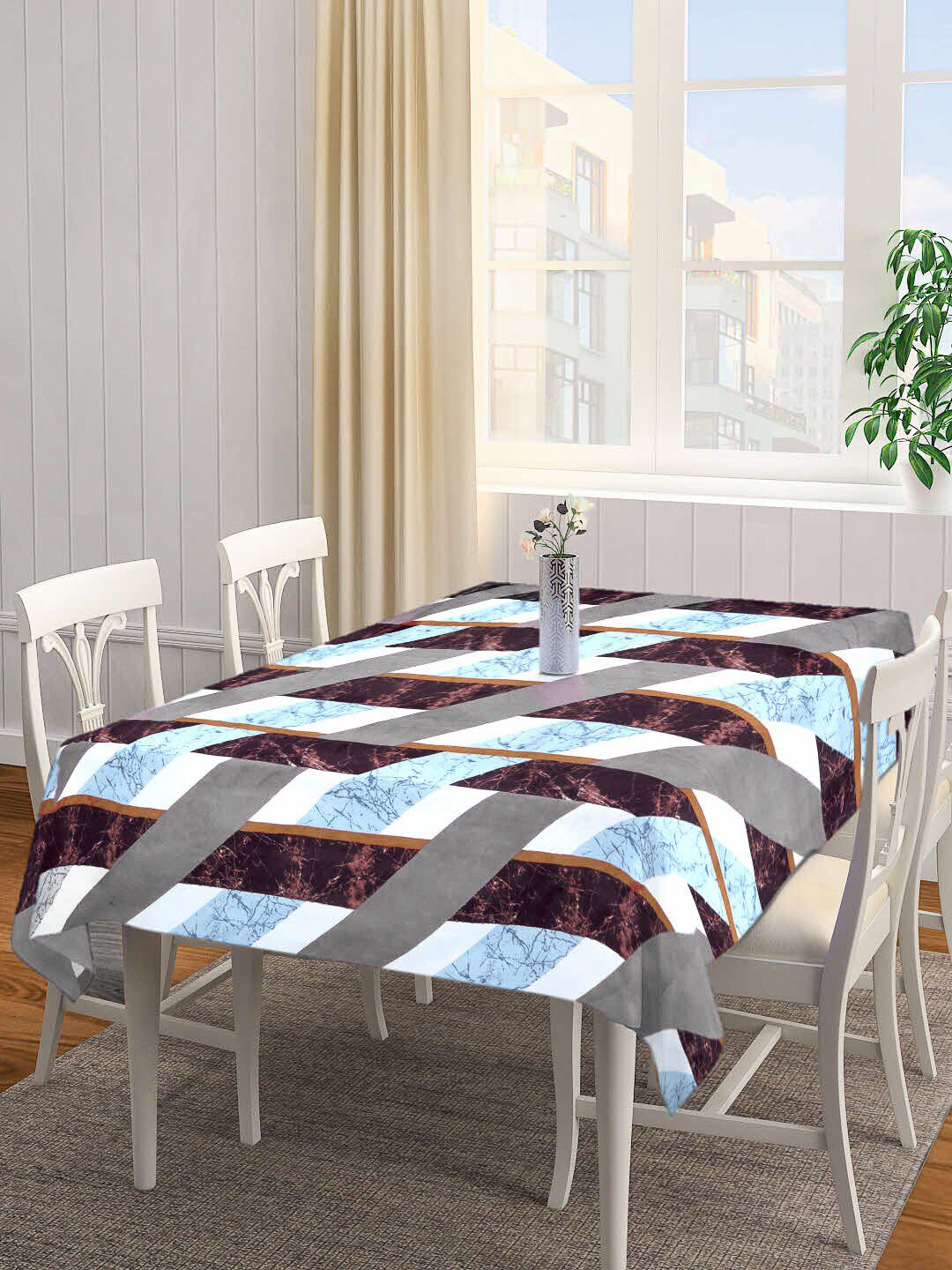 Arrabi Brown & Grey Checked 8-Seater Rectangular Table Covers Price in India