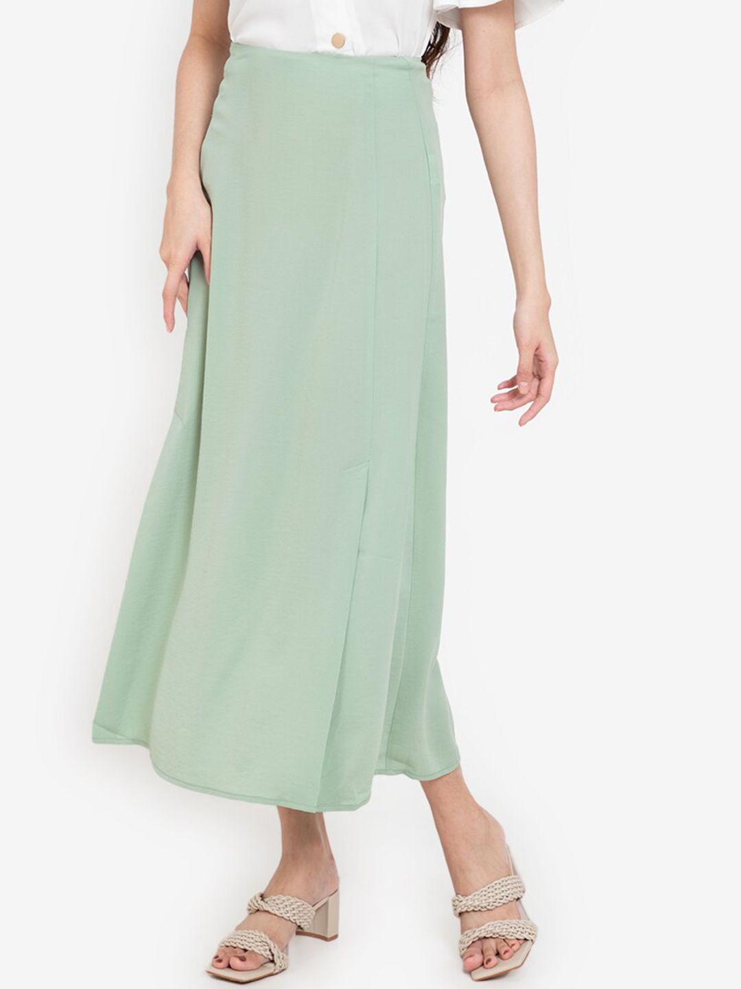 ZALORA BASICS Women Green Solid A-line Midi Skirt