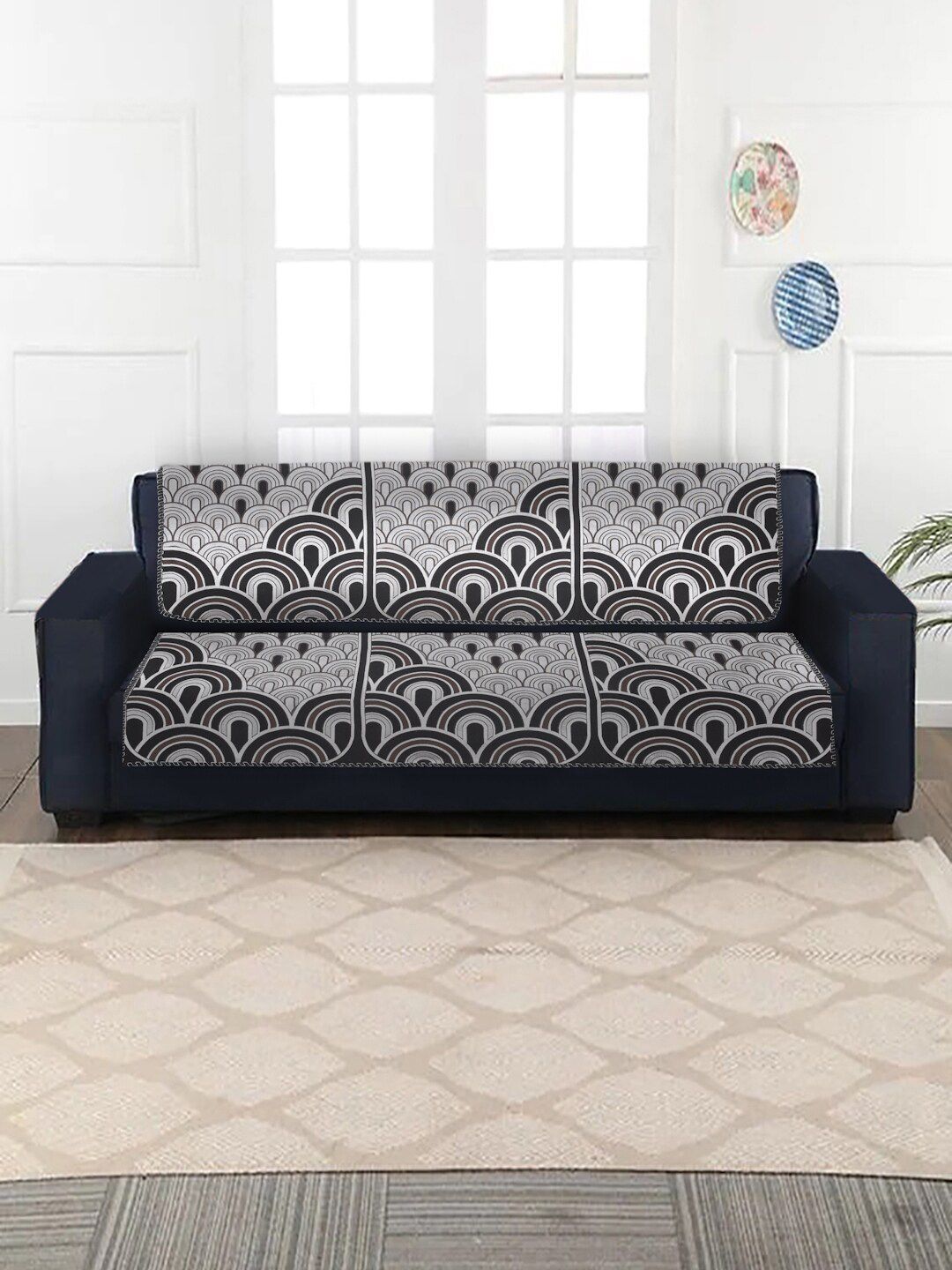 MULTITEX Black & Grey Printed 10 Pcs Sofa Cover Set Price in India