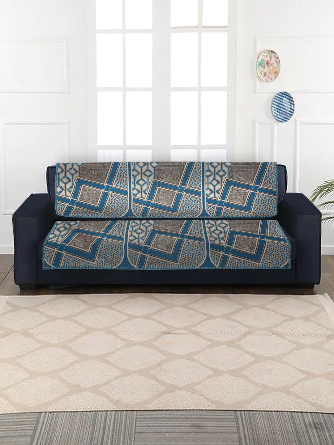 MULTITEX Blue & Grey Pack of 10 Sofa Covers for 5 Seater Sofa Set Price in India