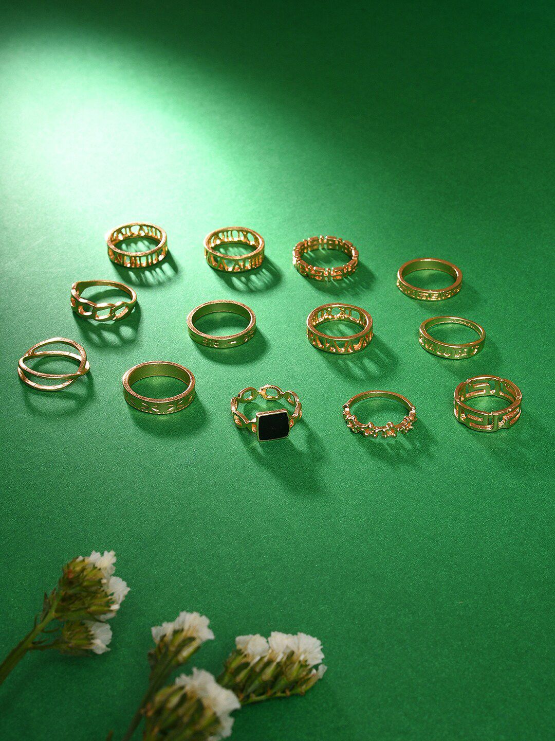 SOHI Set of 13 Gold-Plated Stone Studded Finger Ring Price in India