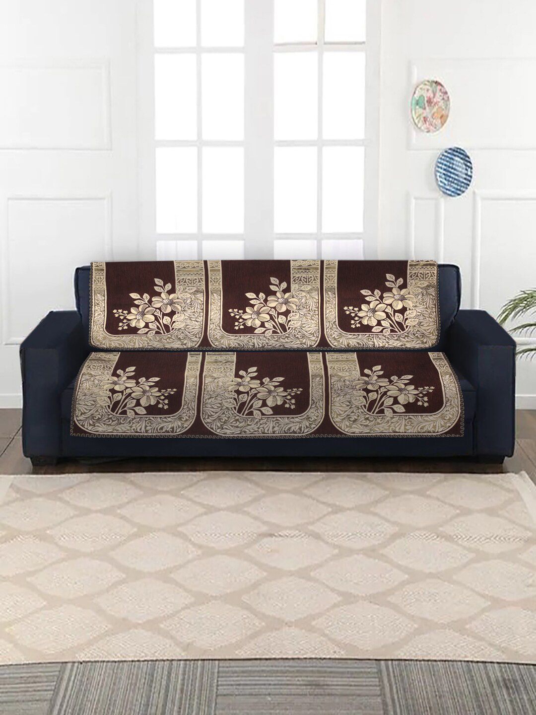 MULTITEX Brown Printed Set of 5 Seater Sofa Cover Price in India
