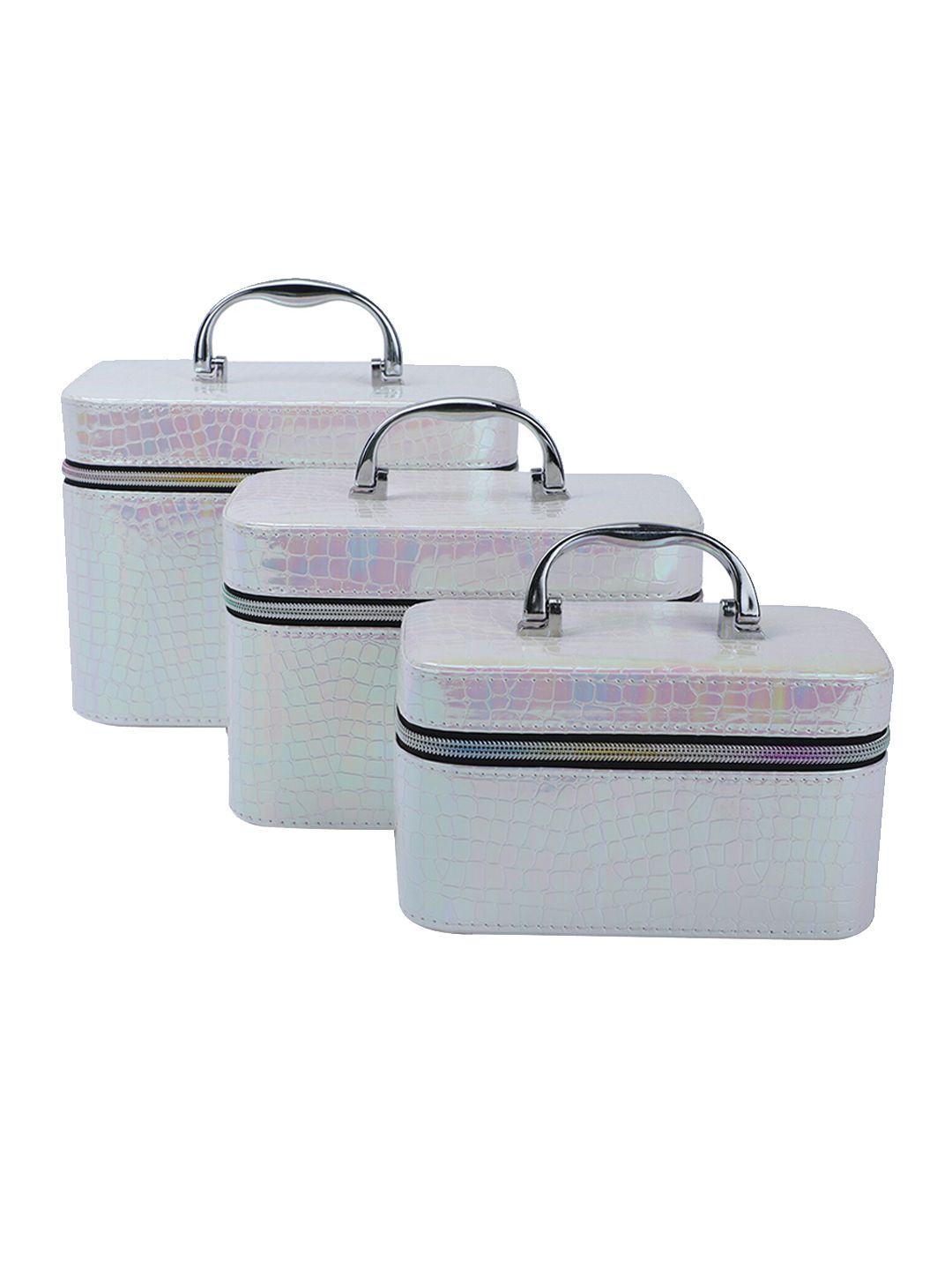 NFI essentials Women Set of 3 White Textured Makeup Accessory Box Price in India