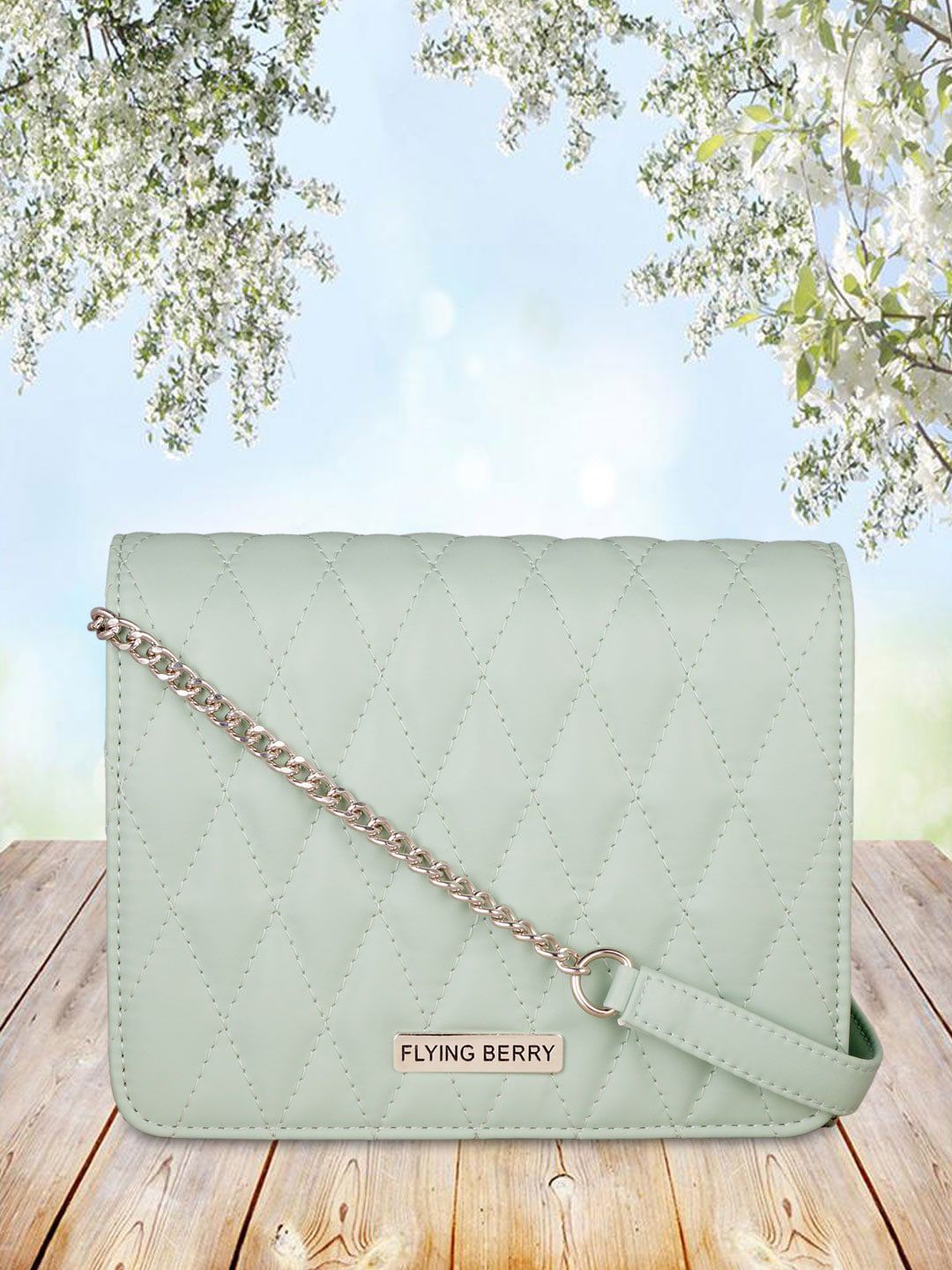 FLYING BERRY Women Green PU Structured Sling Bag with Quilted details Price in India