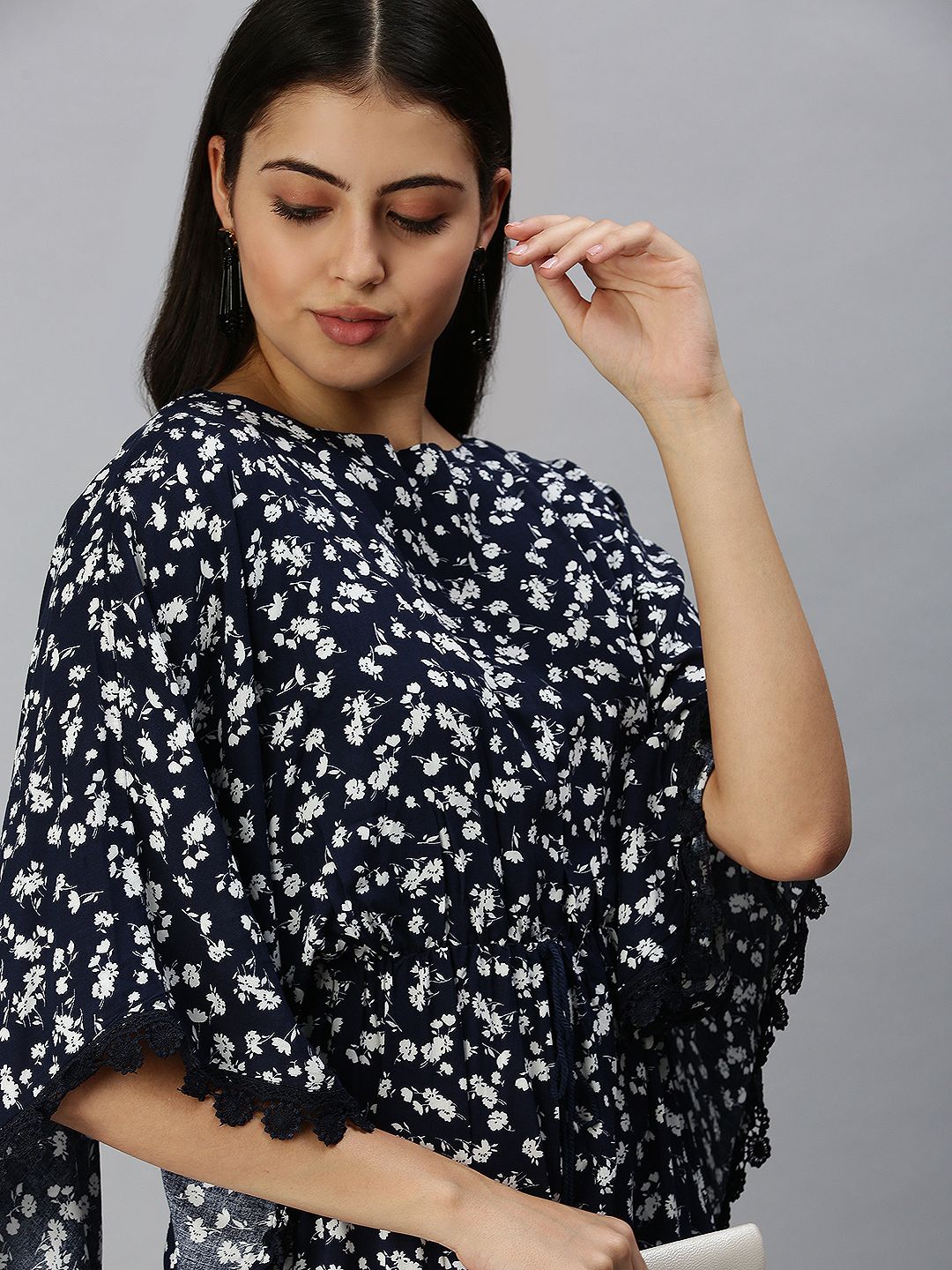 SHOWOFF Navy Blue Floral A-Line Dress Price in India