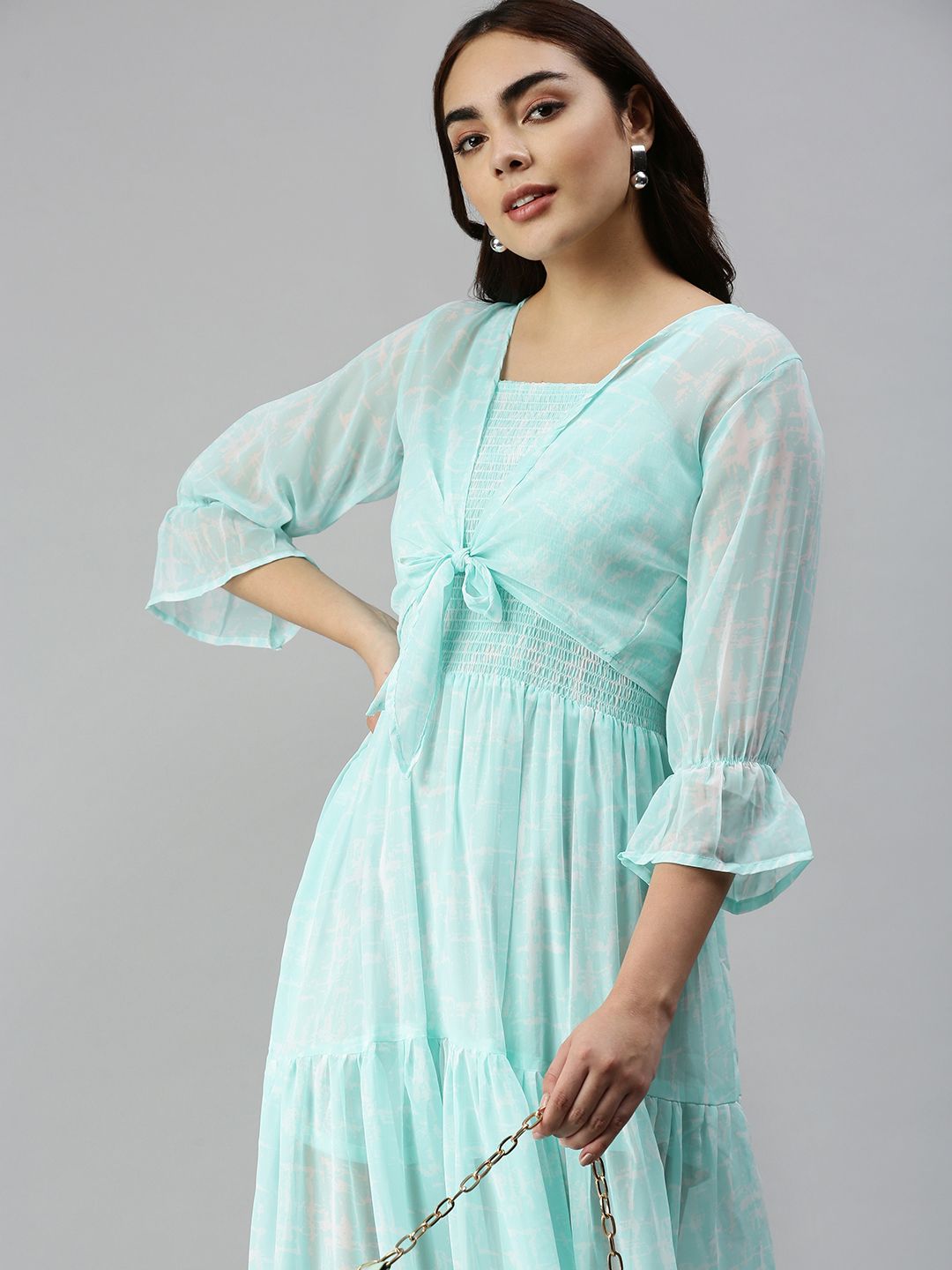 SHOWOFF Sea Green Chiffon Maxi Dress Price in India