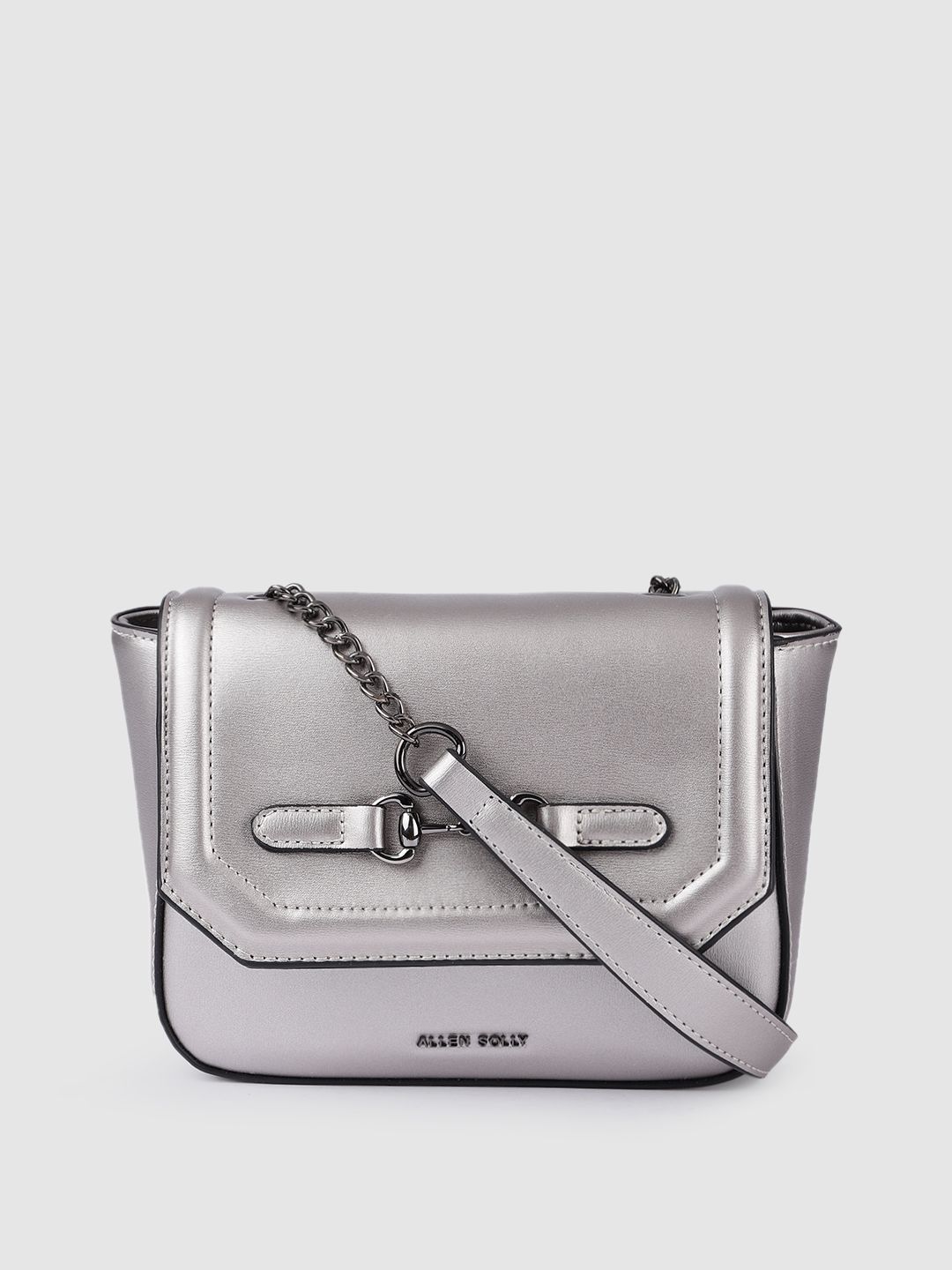 Allen Solly Silver-Toned Solid Structured Sling Bag Price in India