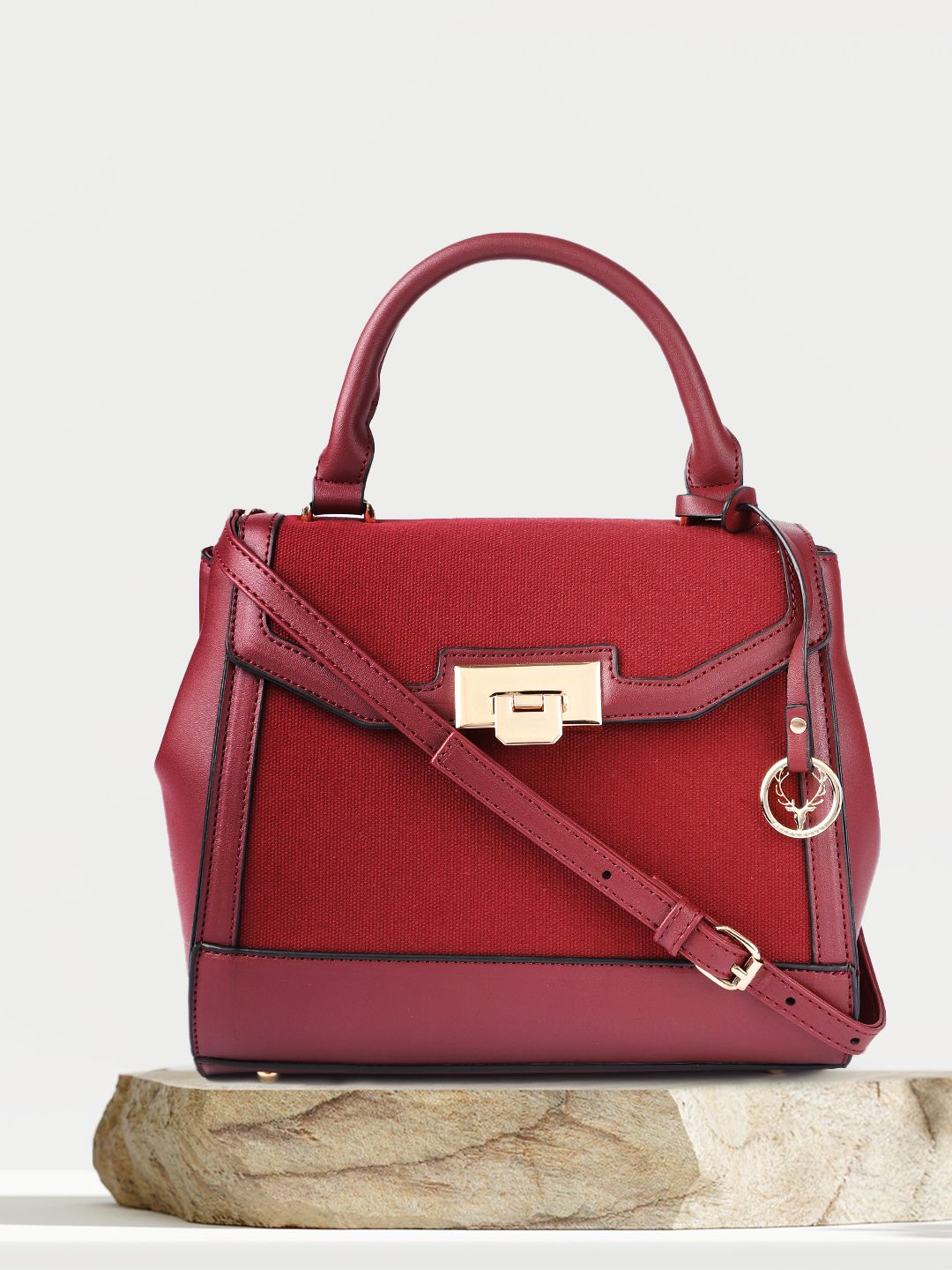 Allen Solly Burgundy Textured Structured Satchel Price in India