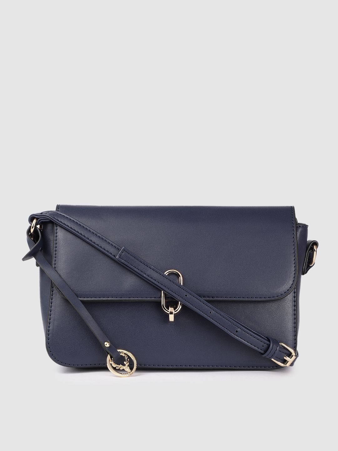 Allen Solly Navy Blue PU Structured Sling Bag Price in India