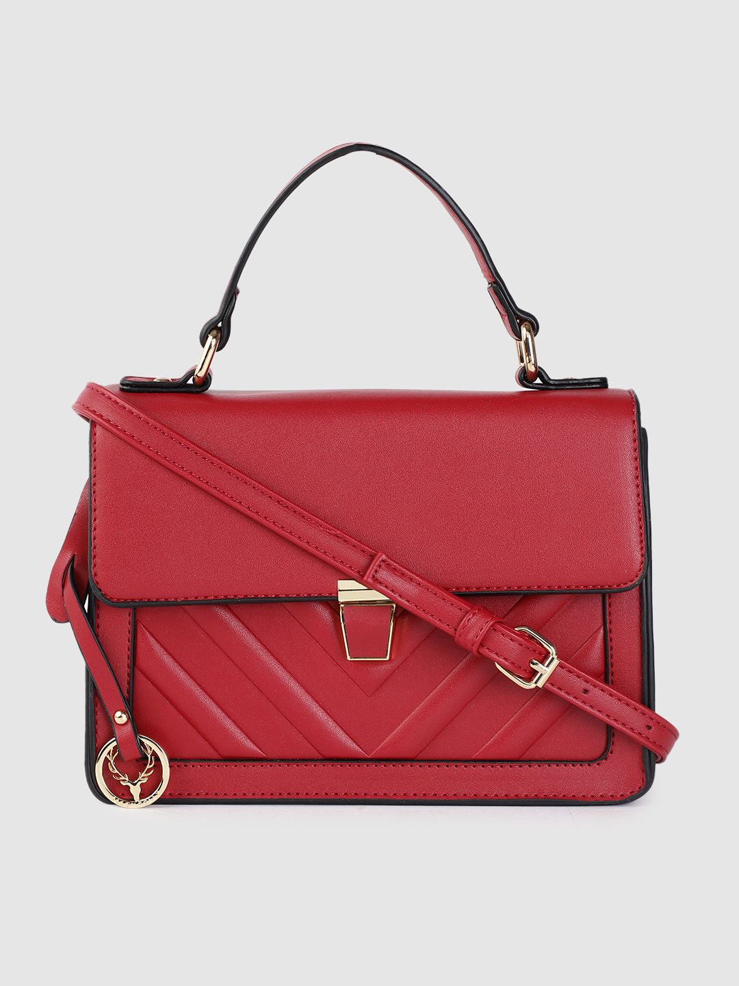 Allen Solly Women Red Quilted PU Structured Satchel Price in India