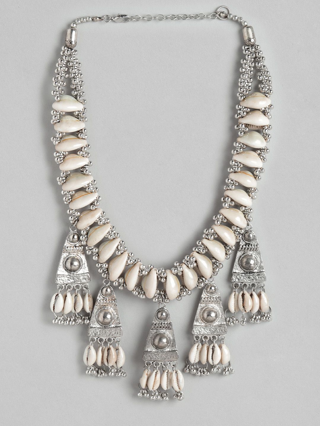 RICHEERA Silver-Toned & Beige Shell Statement Necklace Price in India