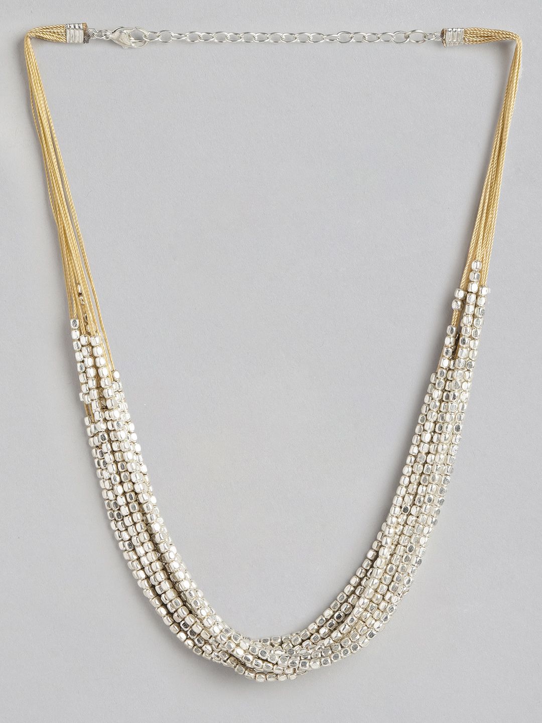 RICHEERA Silver-Toned & Gold-Toned Beaded Layered Necklace Price in India