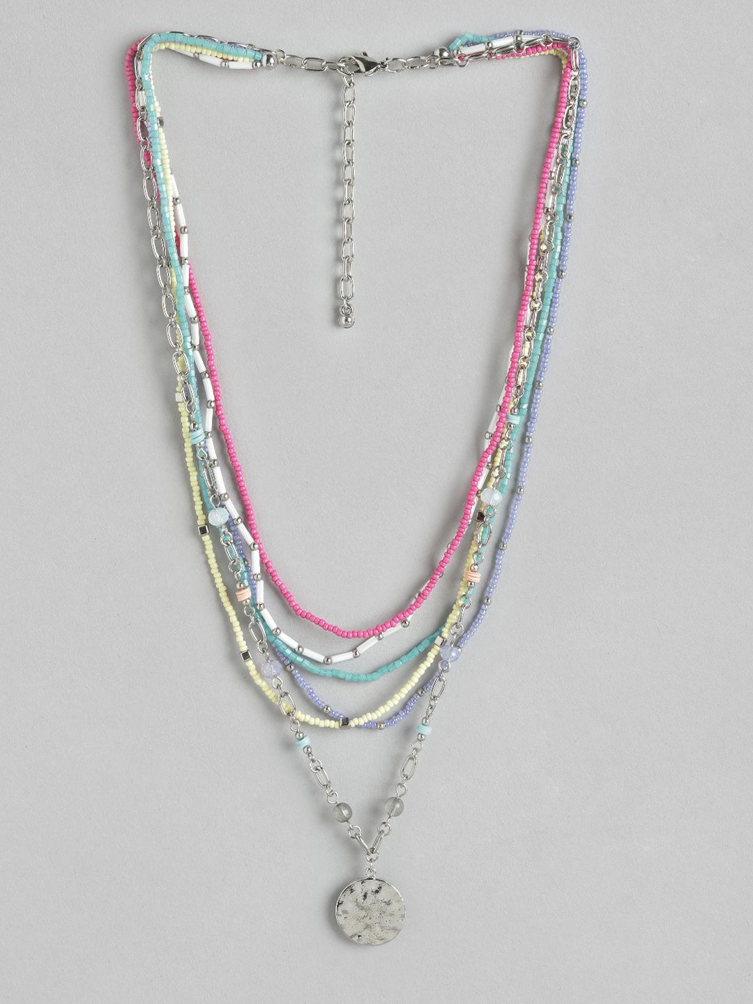 RICHEERA Pink & Silver-Toned Layered Necklace Price in India