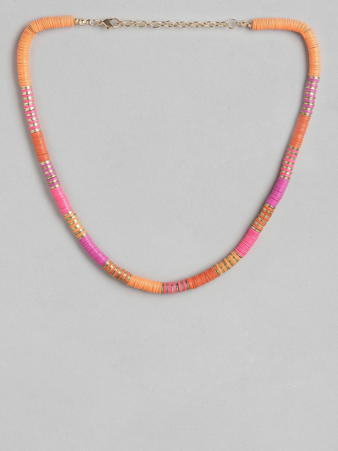 RICHEERA Pink & Gold-Toned Colourblocked Beaded Necklace Price in India