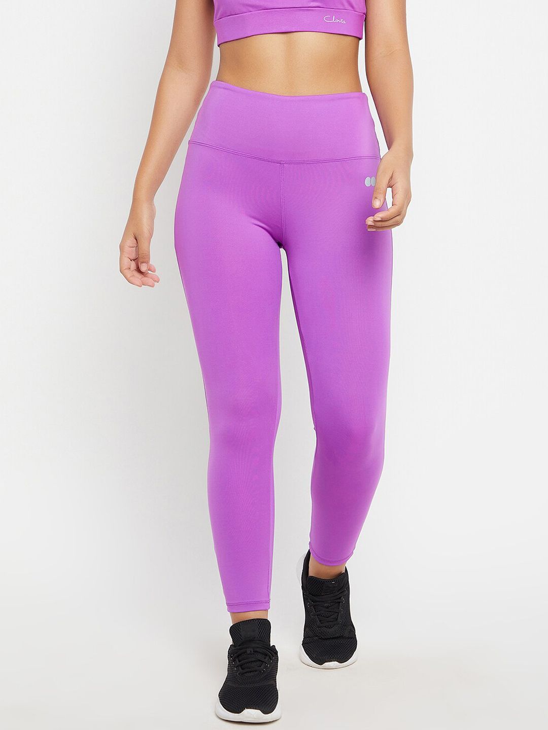 Clovia Women Purple Solid Snug Fit Active Wear Ankle-Length Tights Price in India