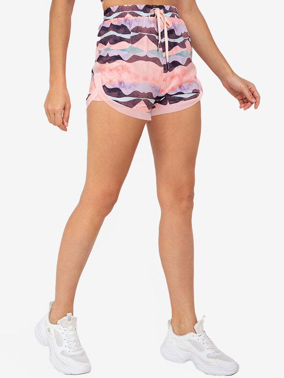 ZALORA ACTIVE Women Peach-Coloured Printed High-Rise Training or Gym Sports Shorts Price in India