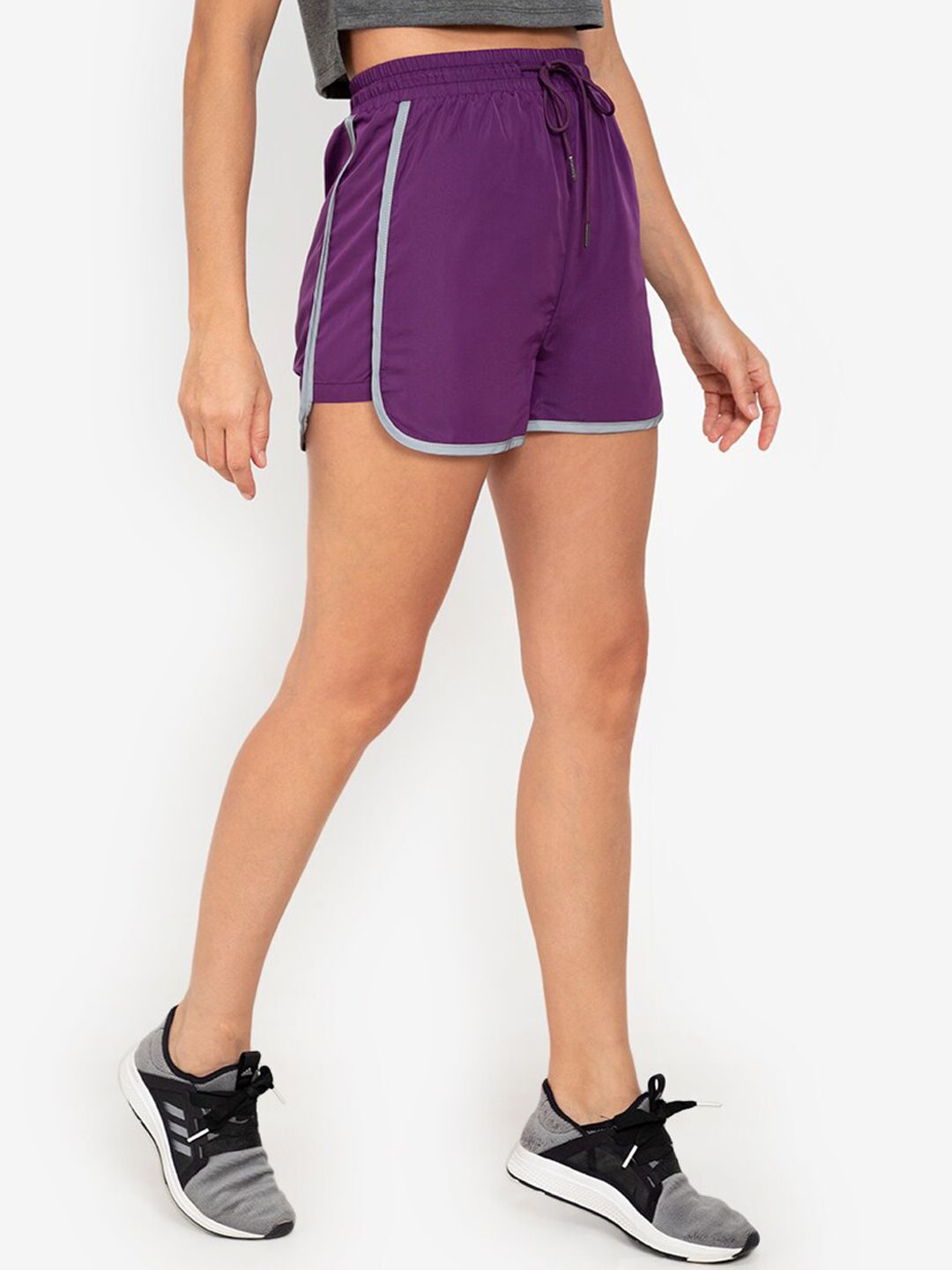 ZALORA ACTIVE Women Purple High-Rise Reflective Piping Training or Gym Sports Shorts Price in India