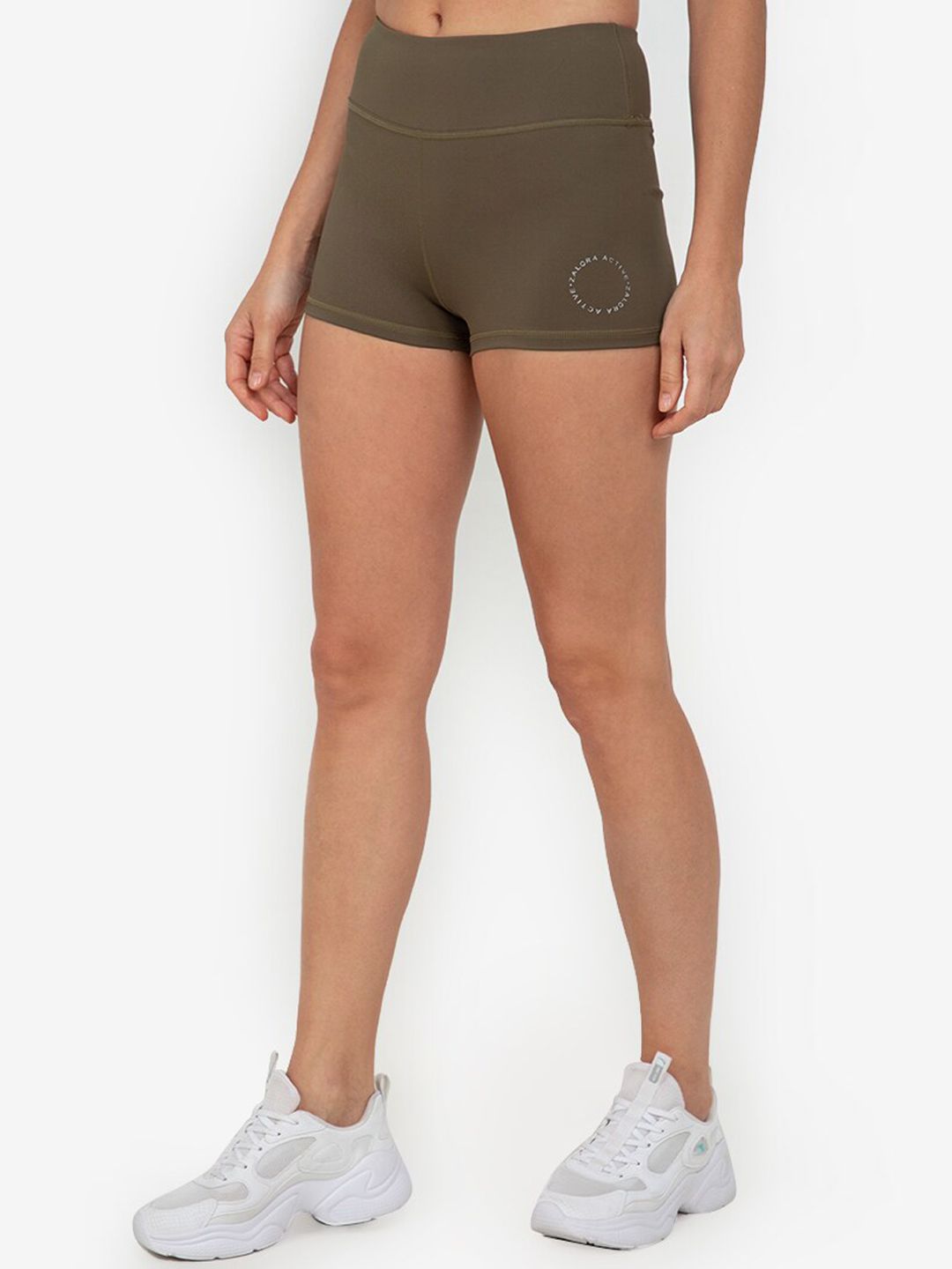 ZALORA ACTIVE Women Olive Green Solid High-Rise Shorts