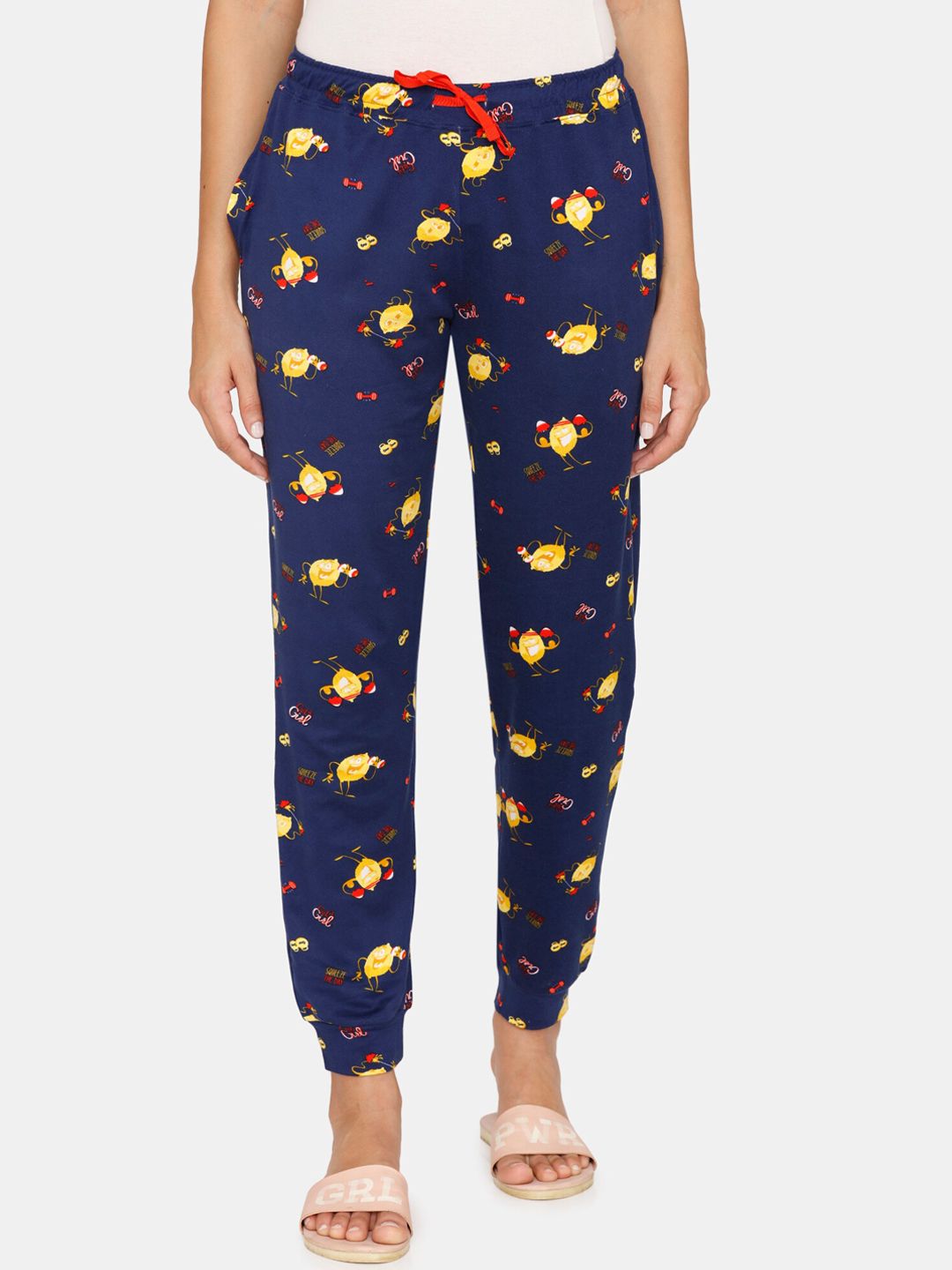 Zivame Women Blue Printed Jogger Lounge Pants Price in India