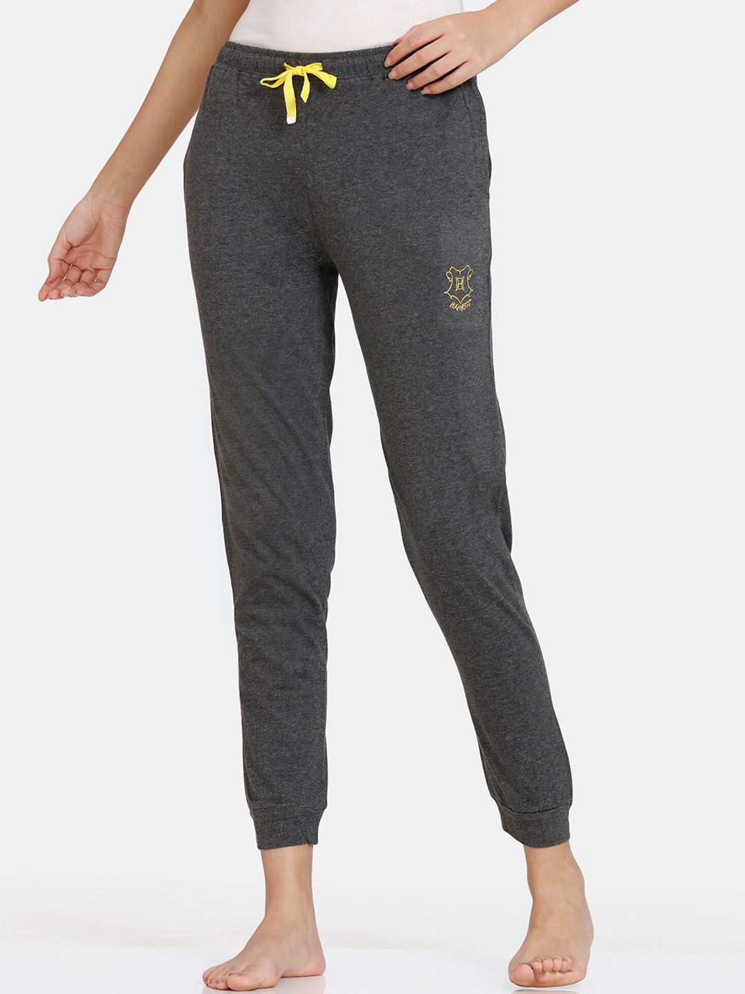 Zivame Women Charcoal Grey Solid Pure Cotton Jogger Lounge Pants Price in India