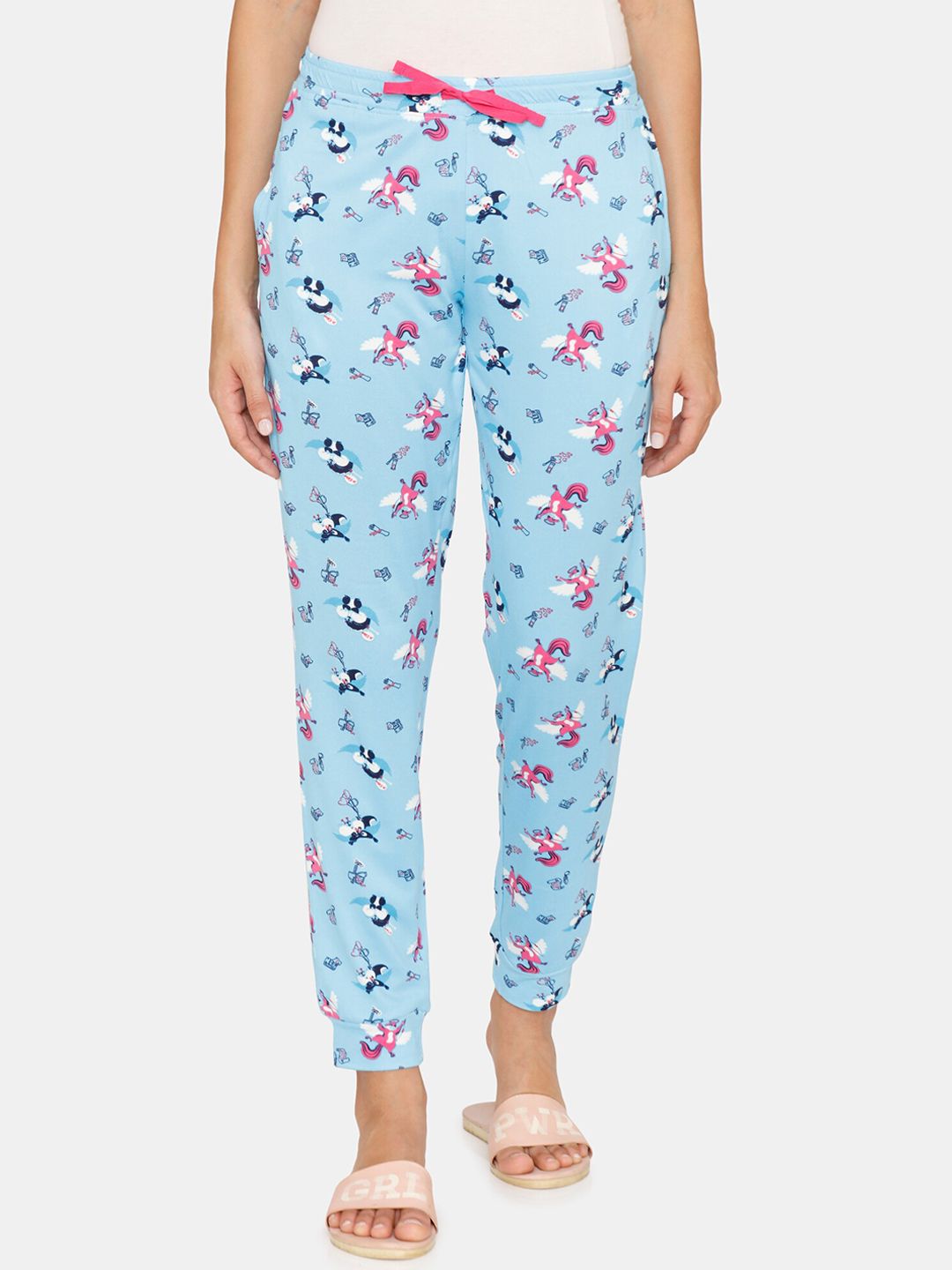 Zivame Women Blue Printed Jogger Lounge Pants Price in India