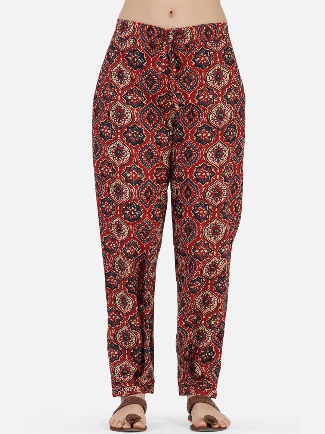 FABNEST Women Red Floral Printed Relaxed Trousers Price in India