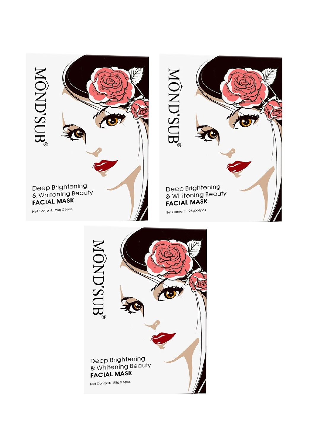 MONDSUB Set Of 3 Deep Brightening & Whitening Face Sheet Mask
