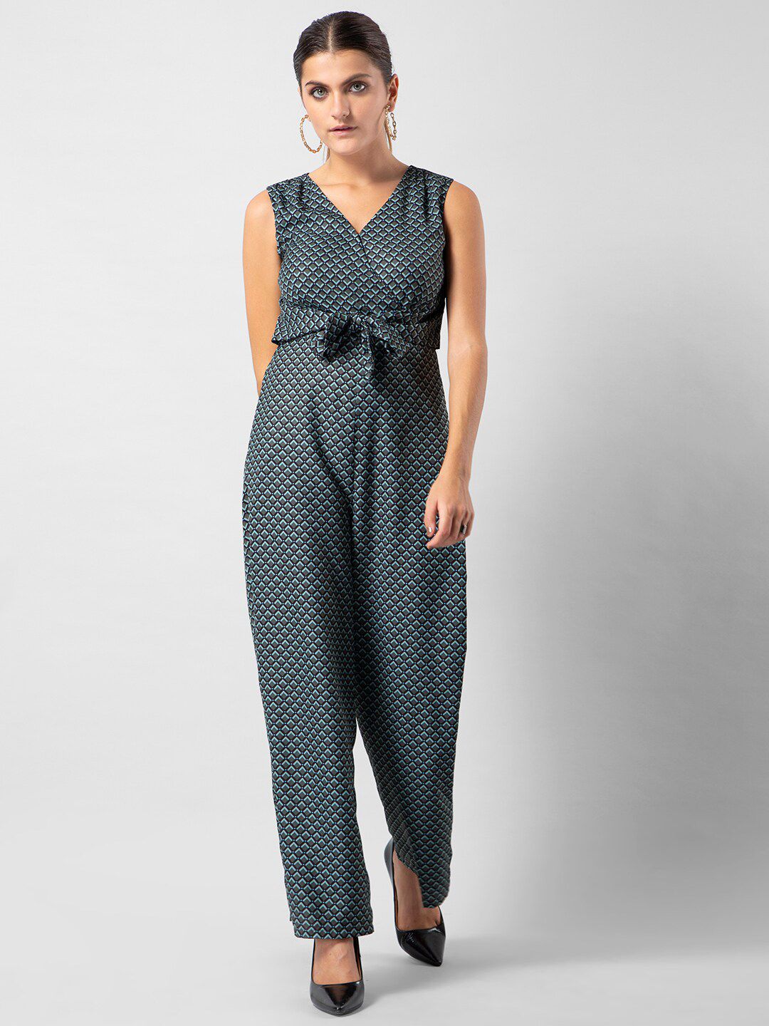 FabAlley Green & Black Printed Basic Jumpsuit Price in India