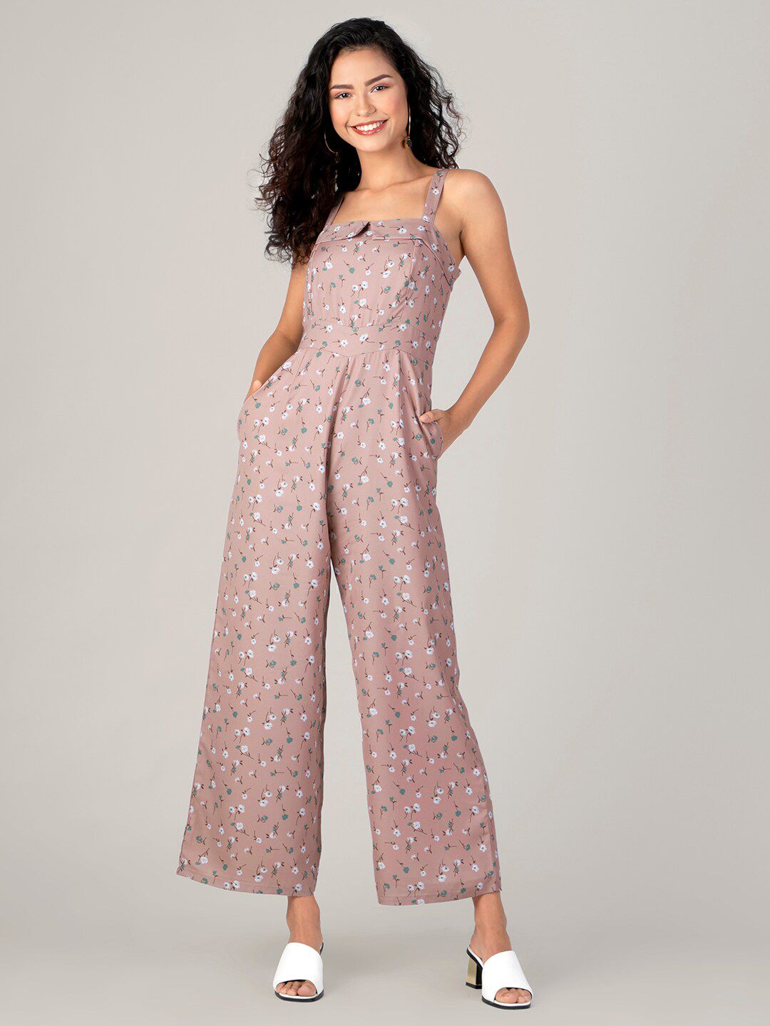 FabAlley Women Pink & Blue Printed Basic Jumpsuit Price in India