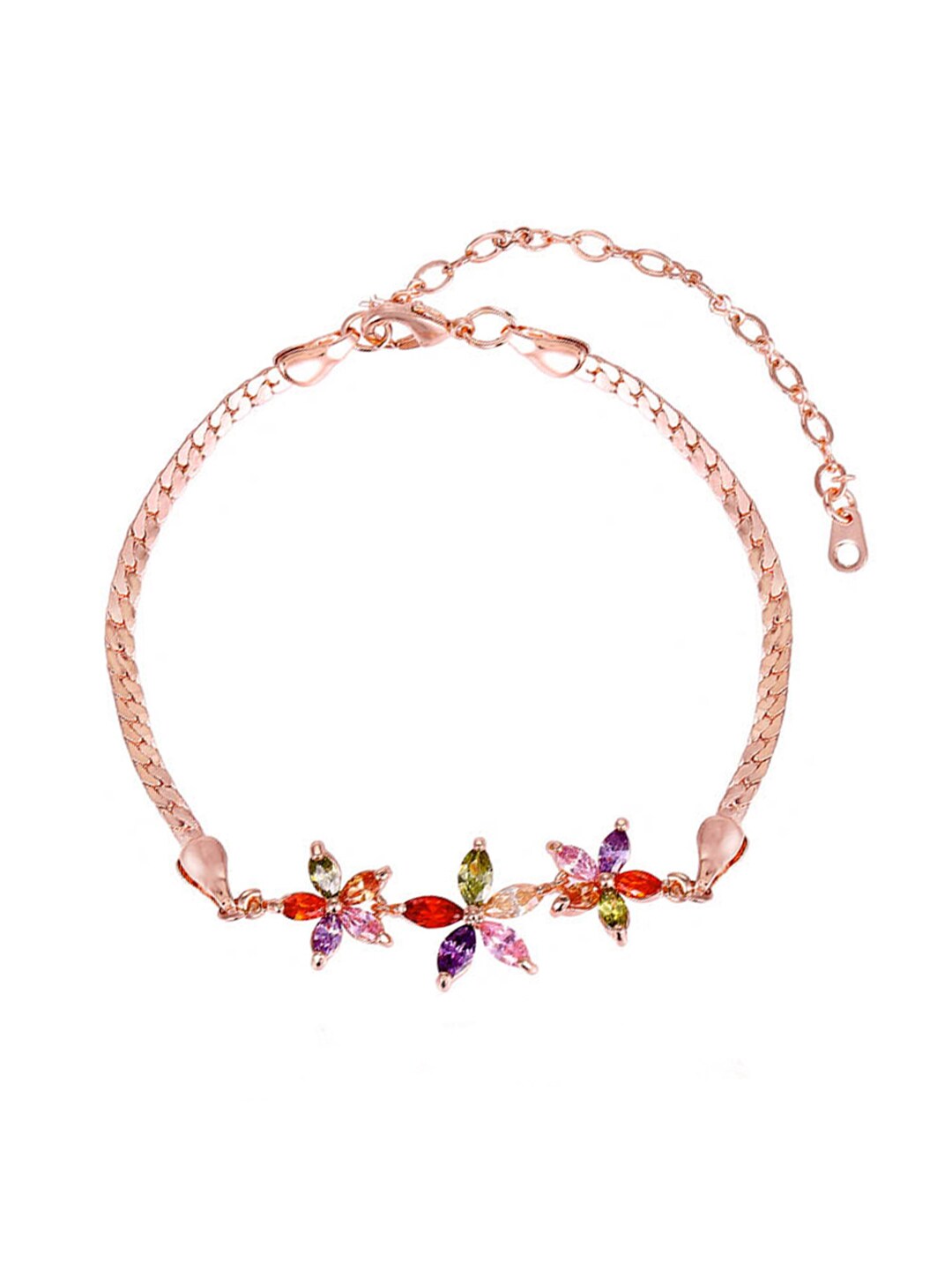 Yellow Chimes Women Gold-Toned & Red Brass Crystals Link Bracelet Price in India
