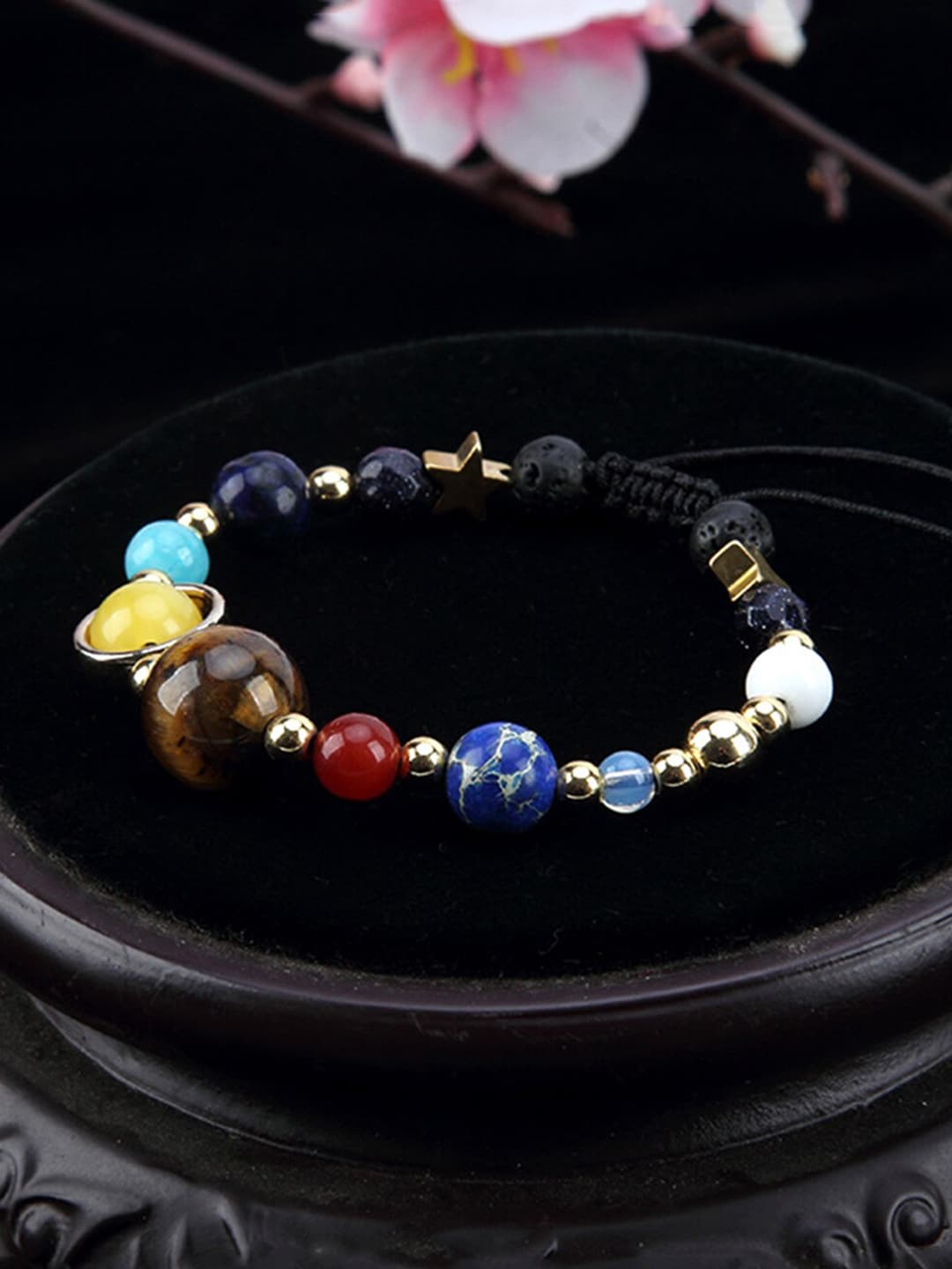 Yellow Chimes Black & Gold-Toned Adjustable Reiki Beaded Bracelet Price in India