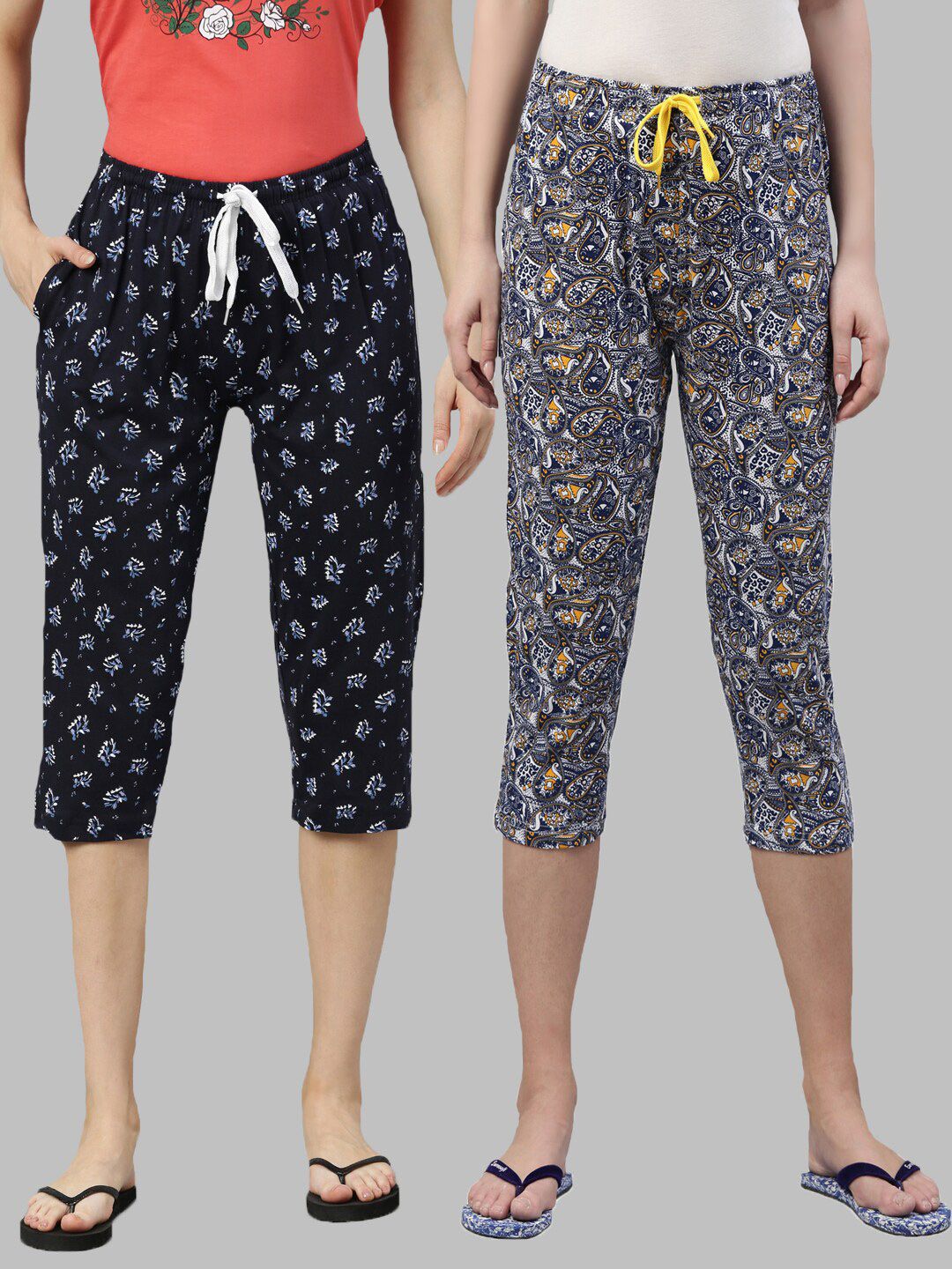 Kryptic Women Pack Of 2 Cotton Printed Lounge Capris Price in India