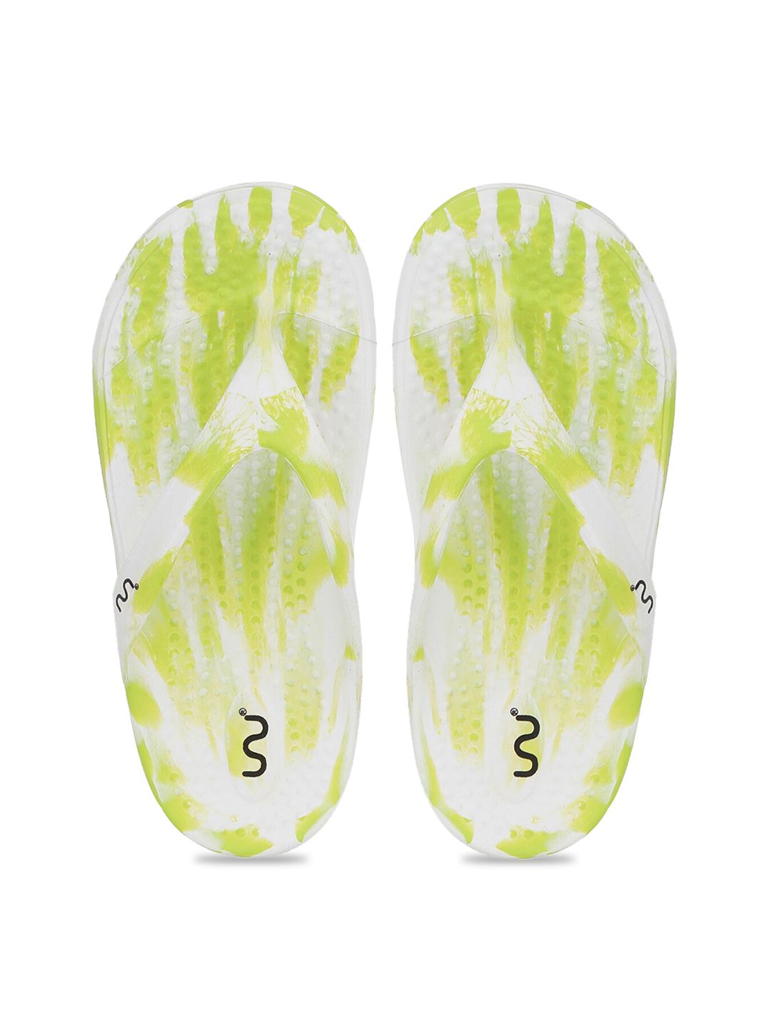 Doubleu Women White & Green Printed Rubber Thong Flip-Flops Price in India