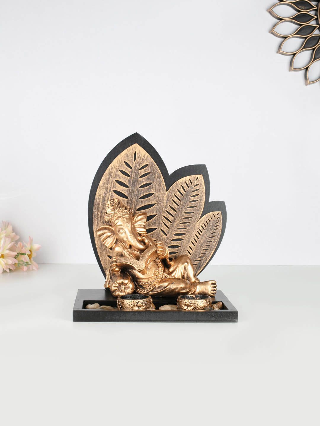 HomeTown Gold-Toned Ganesha Figurine Cum T-Light Holder Price in India